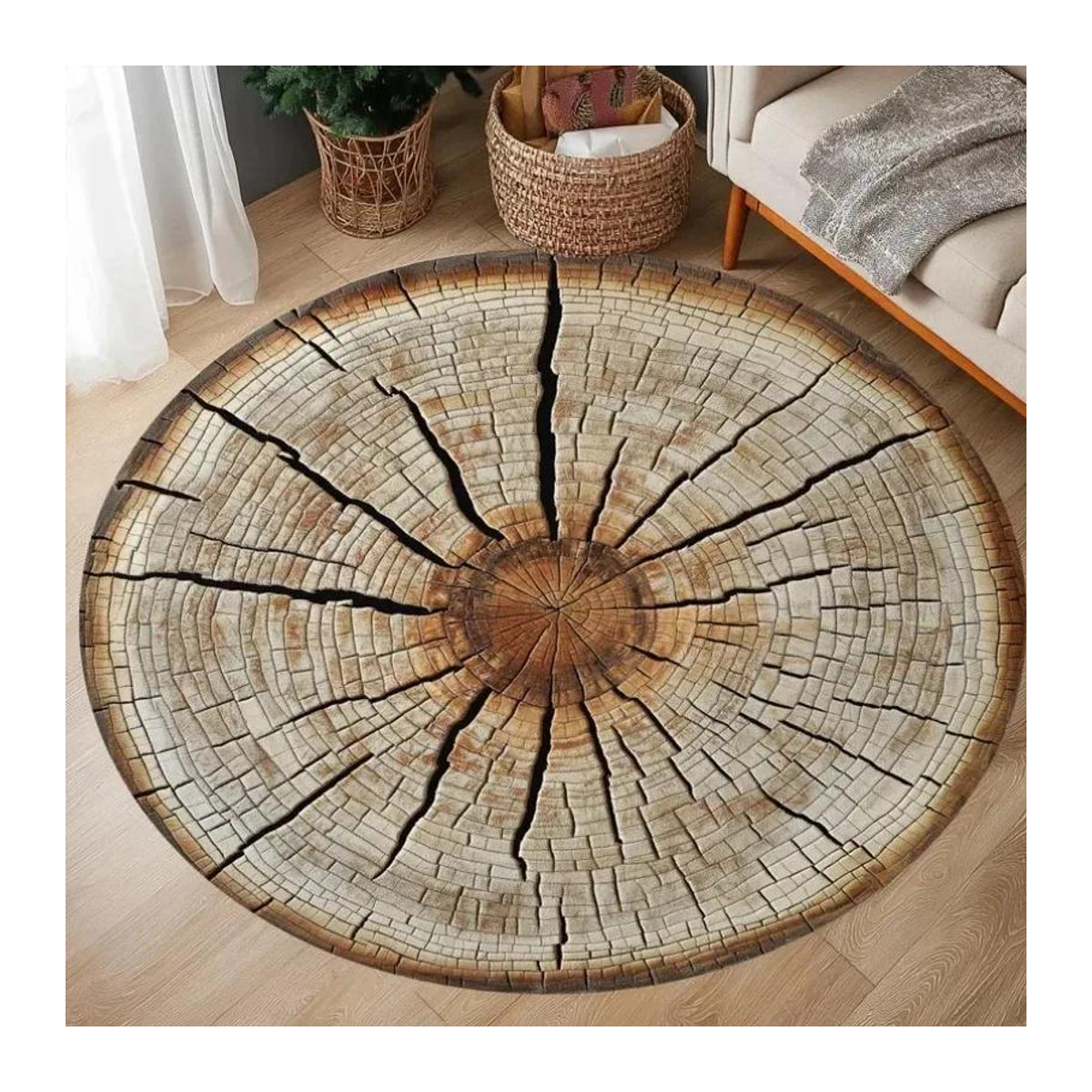 Runder Teppich Karpetti mit Baumringmuster in Natur-Optik, Durchmesser: 150 cm - Bild 2