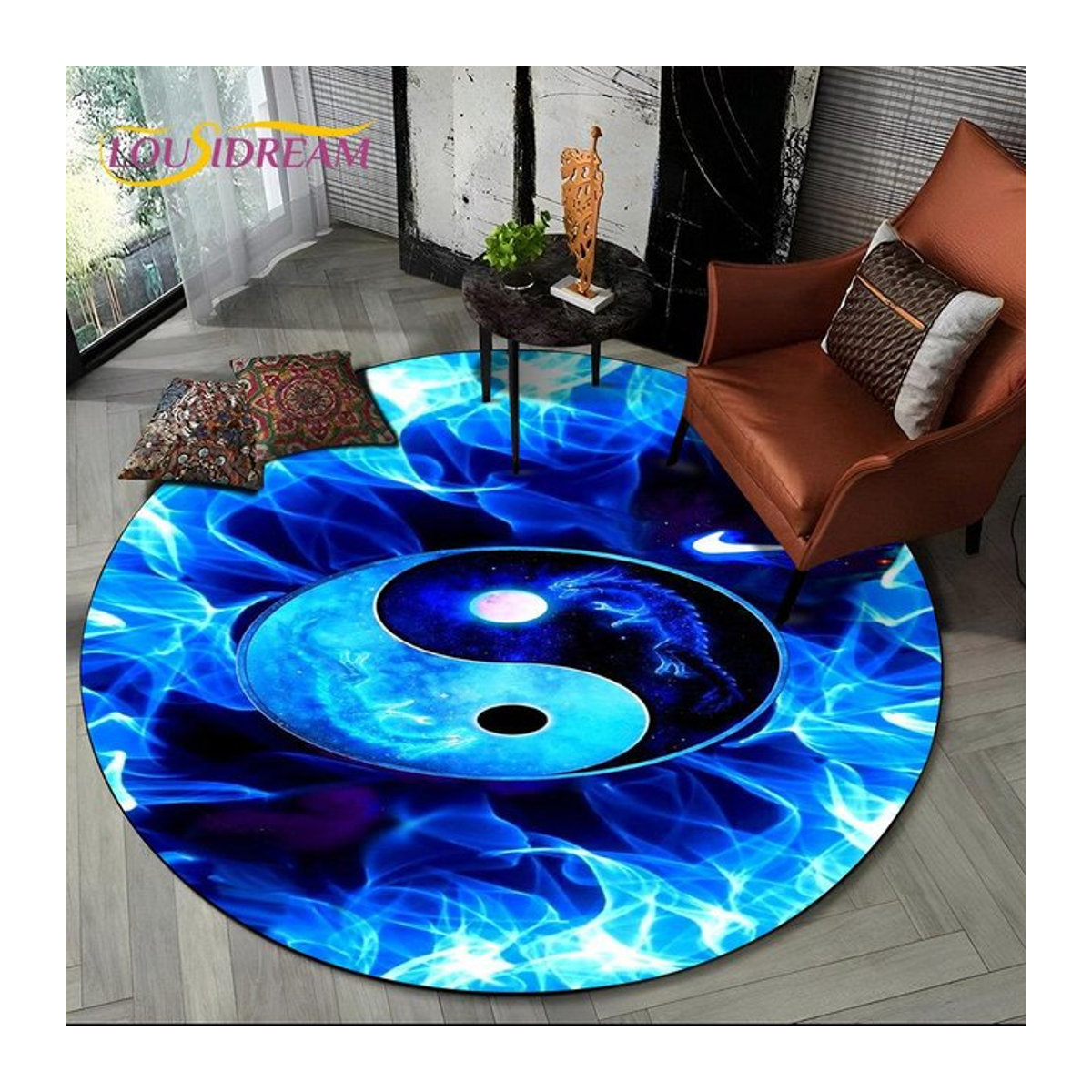 Runder Teppich mit Tai Chi Bagua Yin Yang 3D Taoistisches Symbol Rutschfeste Matte für Wohnzimmer Schlafzimmer und Meditationsraum Durchmesser: 90 cm - Bild 1