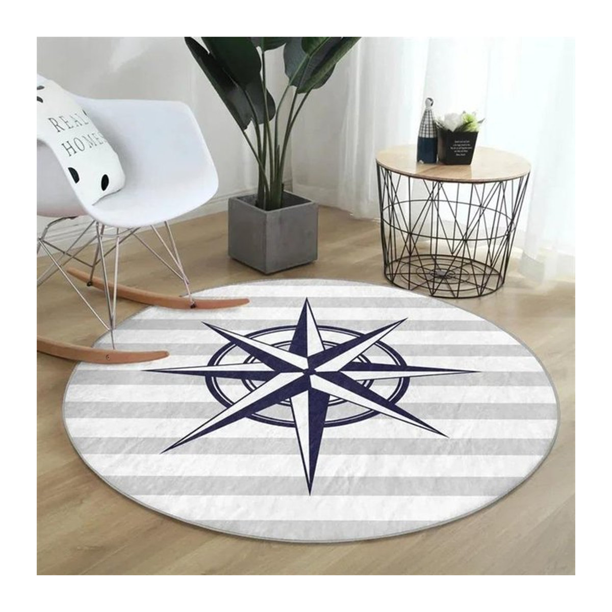 Runder Teppich von Lodestar mit maritimem Design, Kompass-, Schiffsrad- und Anker-Motiv, Durchmesser: 40 cm - Bild 1