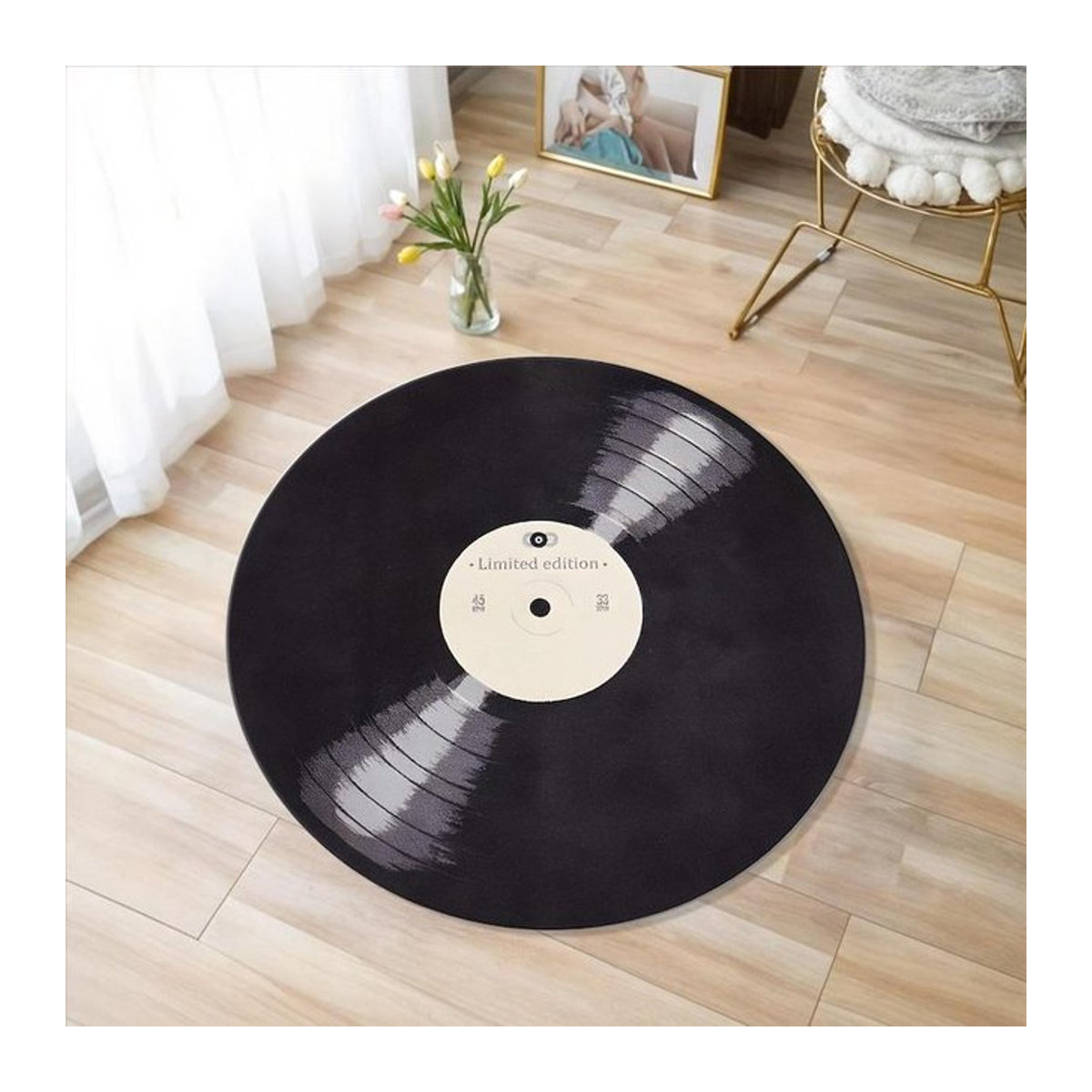 Runder Vinyl-Schallplatten-Teppich im Retro-Design, Maschinenwaschbarer Druckteppich für Musikliebhaber, Durchmesser: 80 cm - Bild 1
