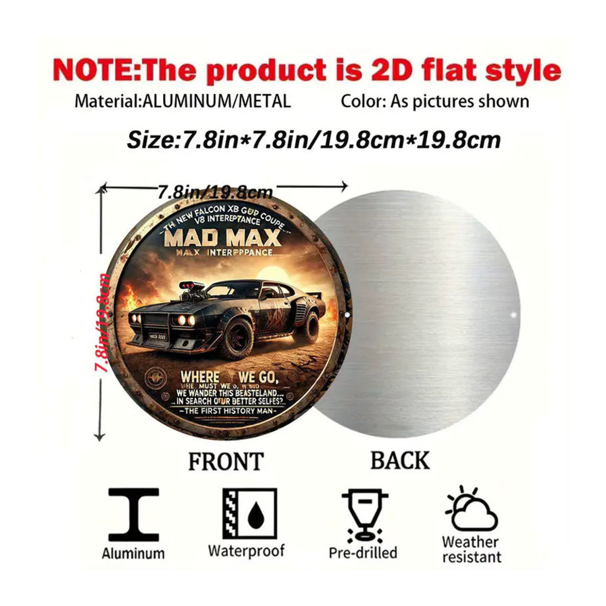 Rundes Aluminium-Schild Mad Max von CIFBUY in Vintage-Optik, wasserfestes Metall-Wandschild für deine Deko, mehrfarbig - Bild 5