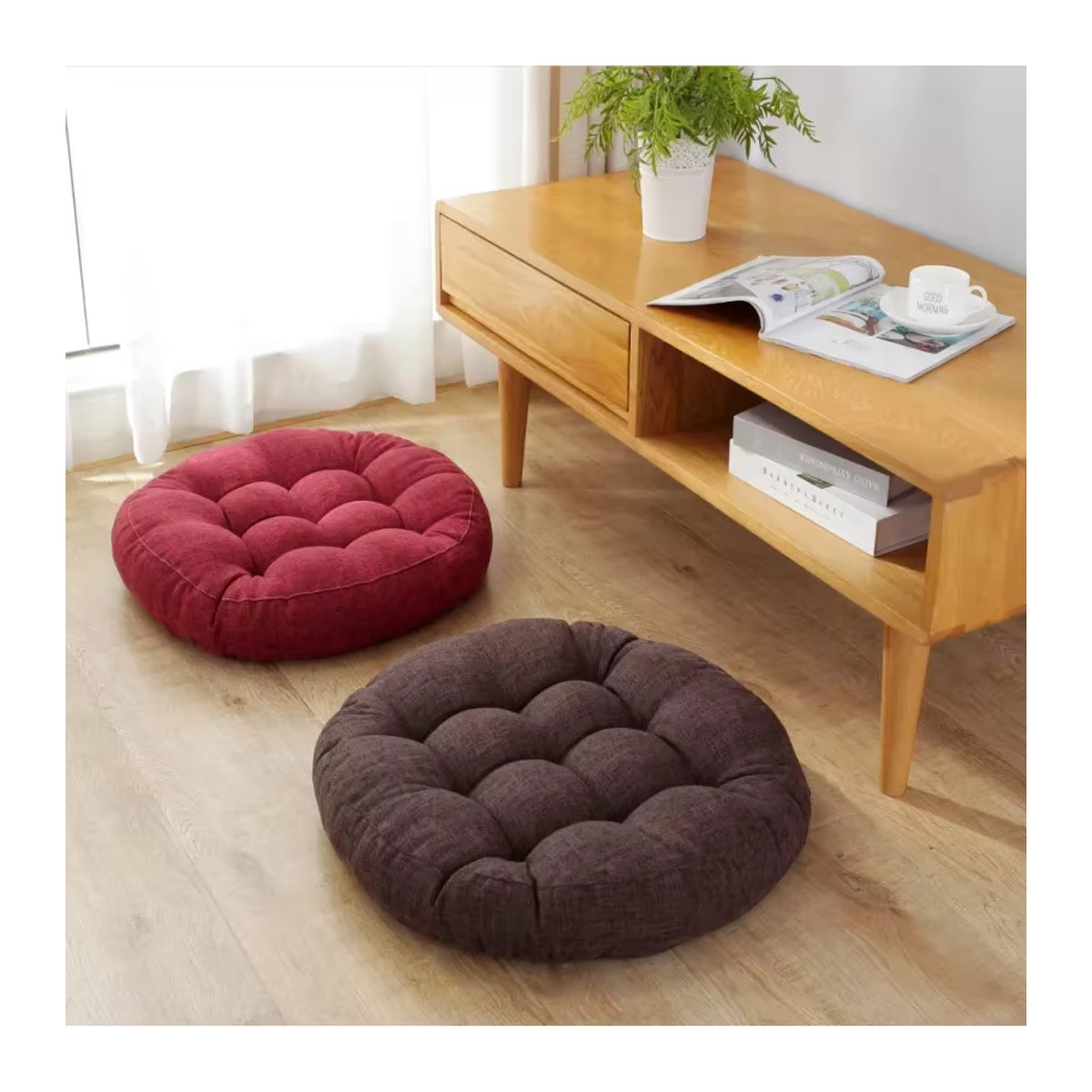 Rundes Boden Sitzkissen aus Leinen von inyahome für Meditation und Yoga in Rosa oder Braun - Bild 5