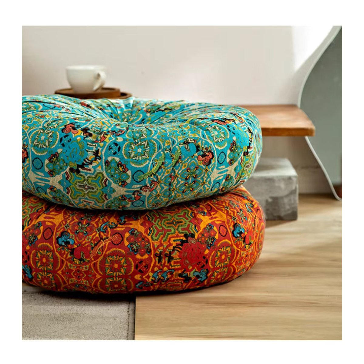 Rundes Bodenkissen aus Baumwolle und Leinen als weiche Tatami-Matte oder Futon-Kissen für dein Zuhause oder den Bürostuhl - Bild 3