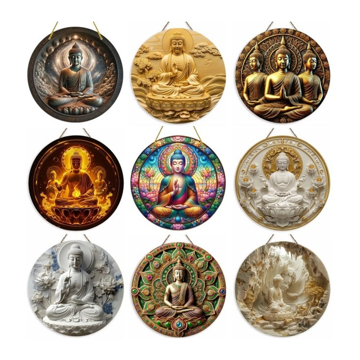 Rundes Buddha Kunstschild aus Holz Durchmesser: 23 cm - Bild 1