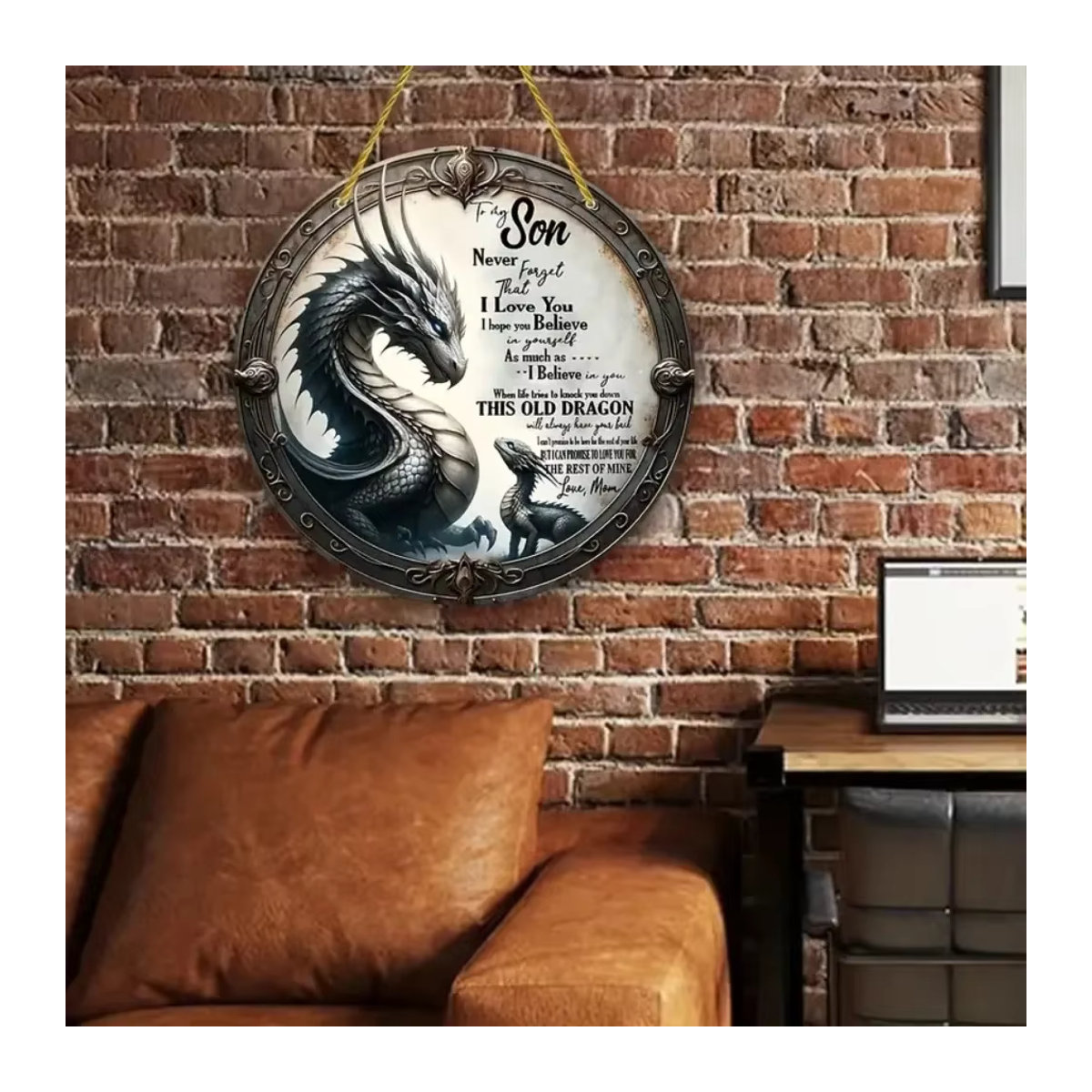 Rundes Holzschild mit Drache und Elf als dekoratives Fenster-Hängeschild in Multicolor - Bild 4