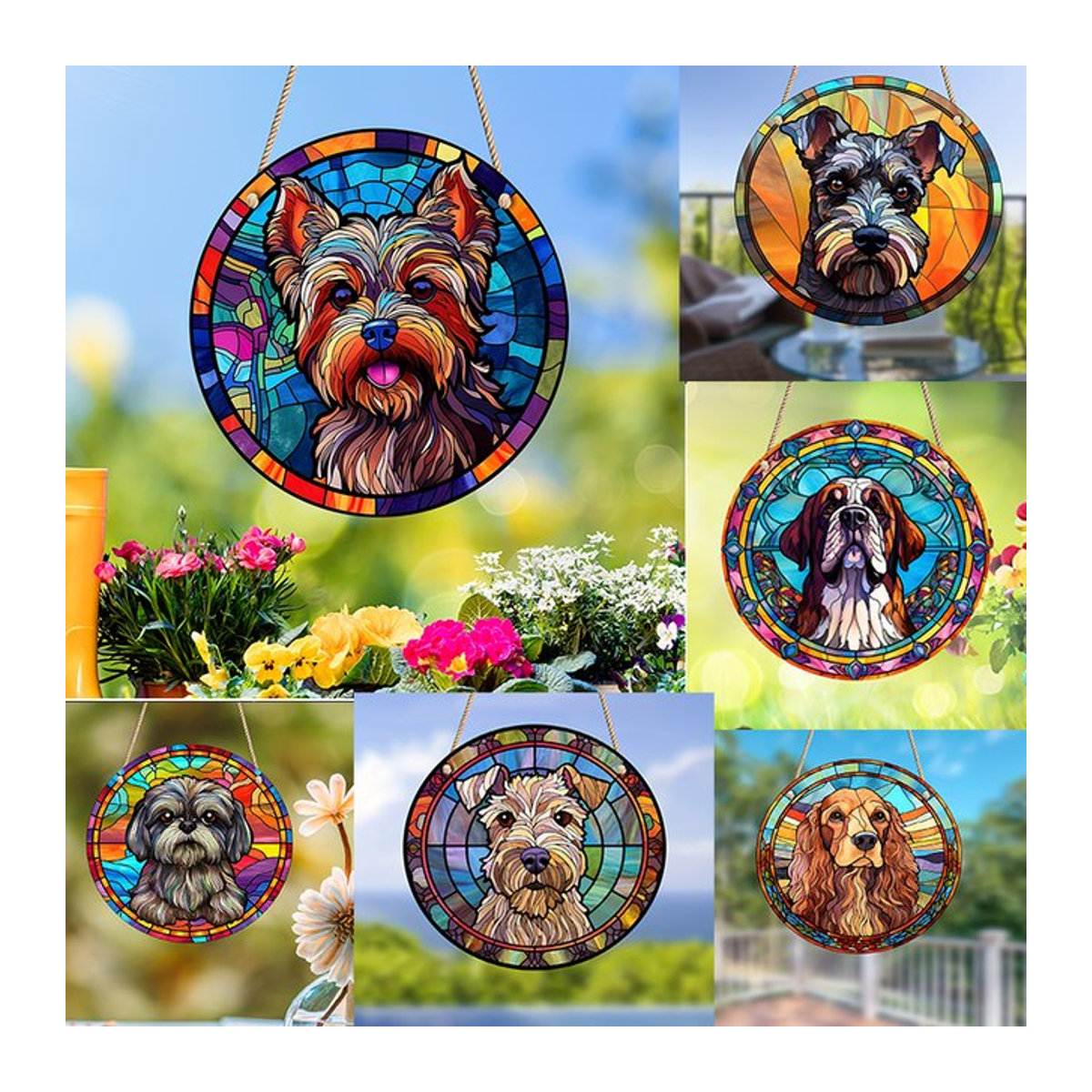 Rundes Hundeschild Suncatcher aus Acryl in Multicolor mit Metallkette zur Wanddekoration, Durchmesser: 15 cm - Bild 1