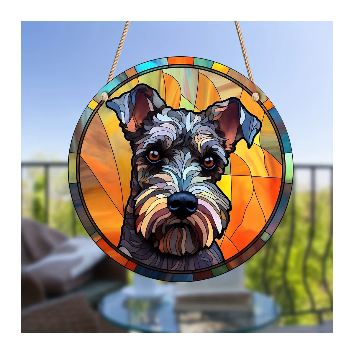 Rundes Hundeschild Suncatcher aus Acryl in Multicolor mit Metallkette zur Wanddekoration, Durchmesser: 15 cm - Bild 3