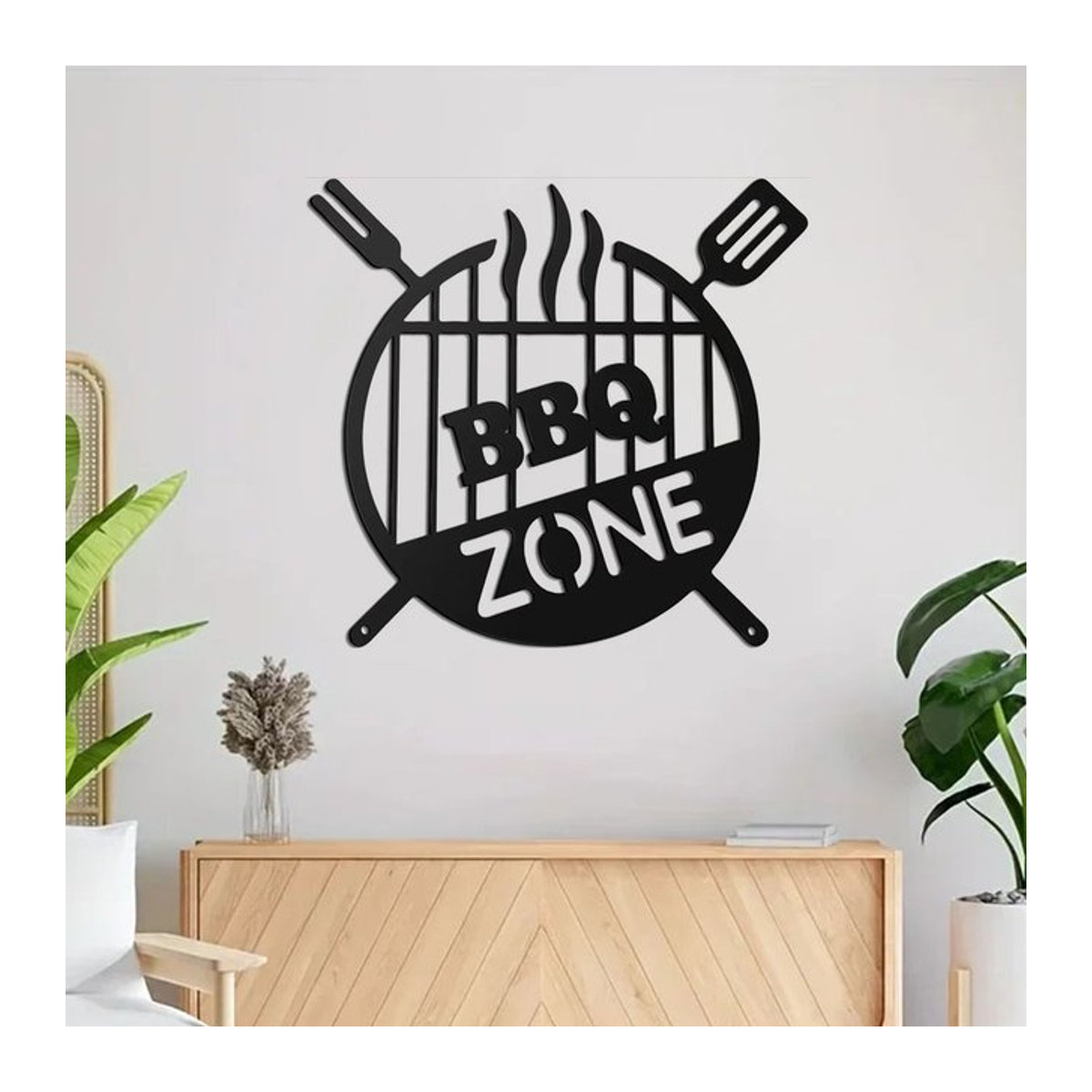 Rundes Retro BBQ-Zone Wandhängeschild aus Metall in Schwarz von CIFBUY zur Dekoration für Garten und Outdoor-Grillküche - Bild 1