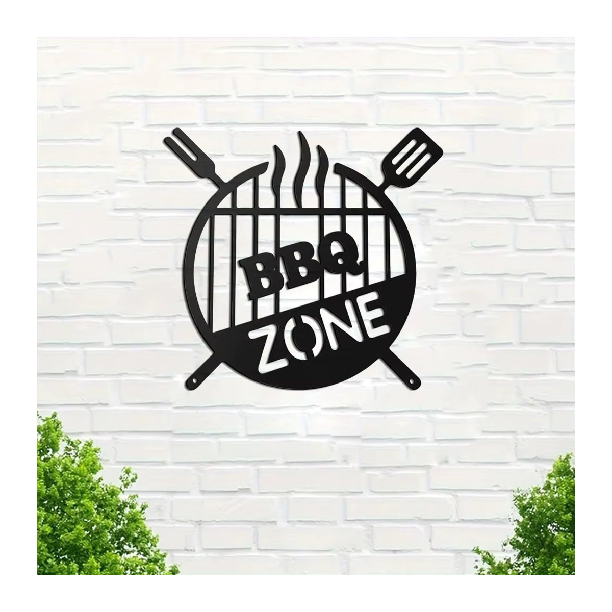 Rundes Retro BBQ-Zone Wandhängeschild aus Metall in Schwarz von CIFBUY zur Dekoration für Garten und Outdoor-Grillküche - Bild 4