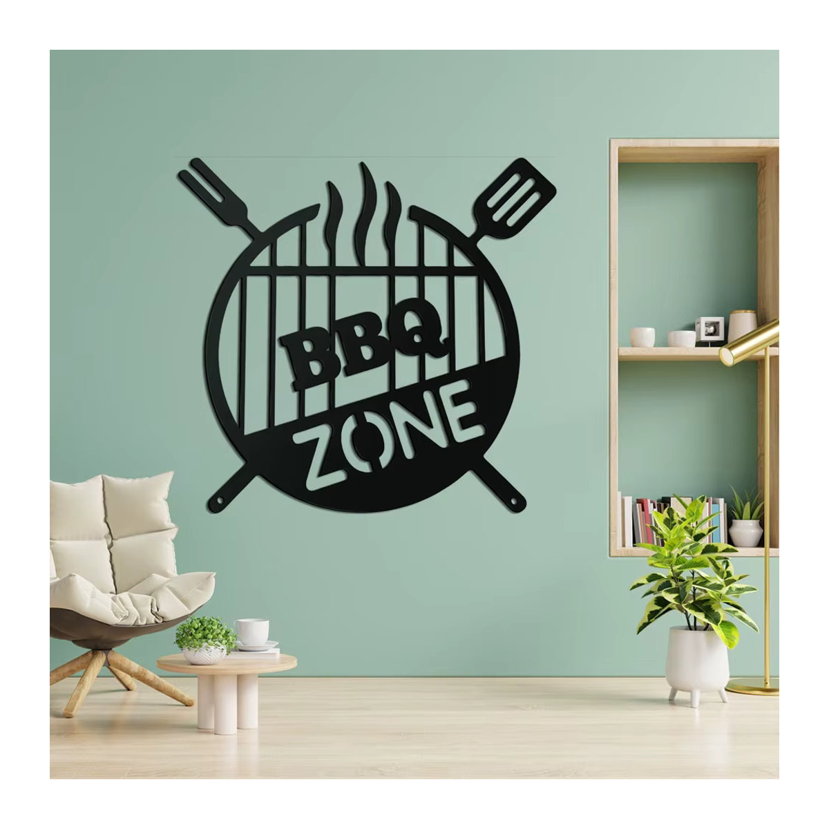Rundes Retro BBQ-Zone Wandhängeschild aus Metall in Schwarz von CIFBUY zur Dekoration für Garten und Outdoor-Grillküche - Bild 5