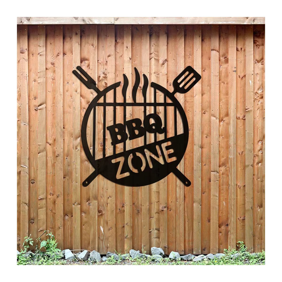 Rundes Retro BBQ-Zone Wandhängeschild aus Metall in Schwarz von CIFBUY zur Dekoration für Garten und Outdoor-Grillküche - Bild 6
