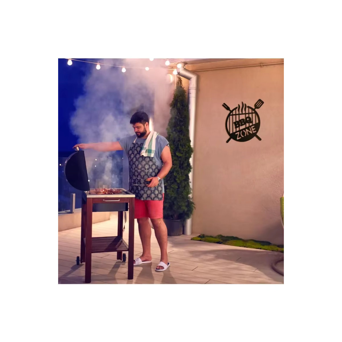 Rundes Retro BBQ-Zone Wandhängeschild aus Metall in Schwarz von CIFBUY zur Dekoration für Garten und Outdoor-Grillküche - Bild 7