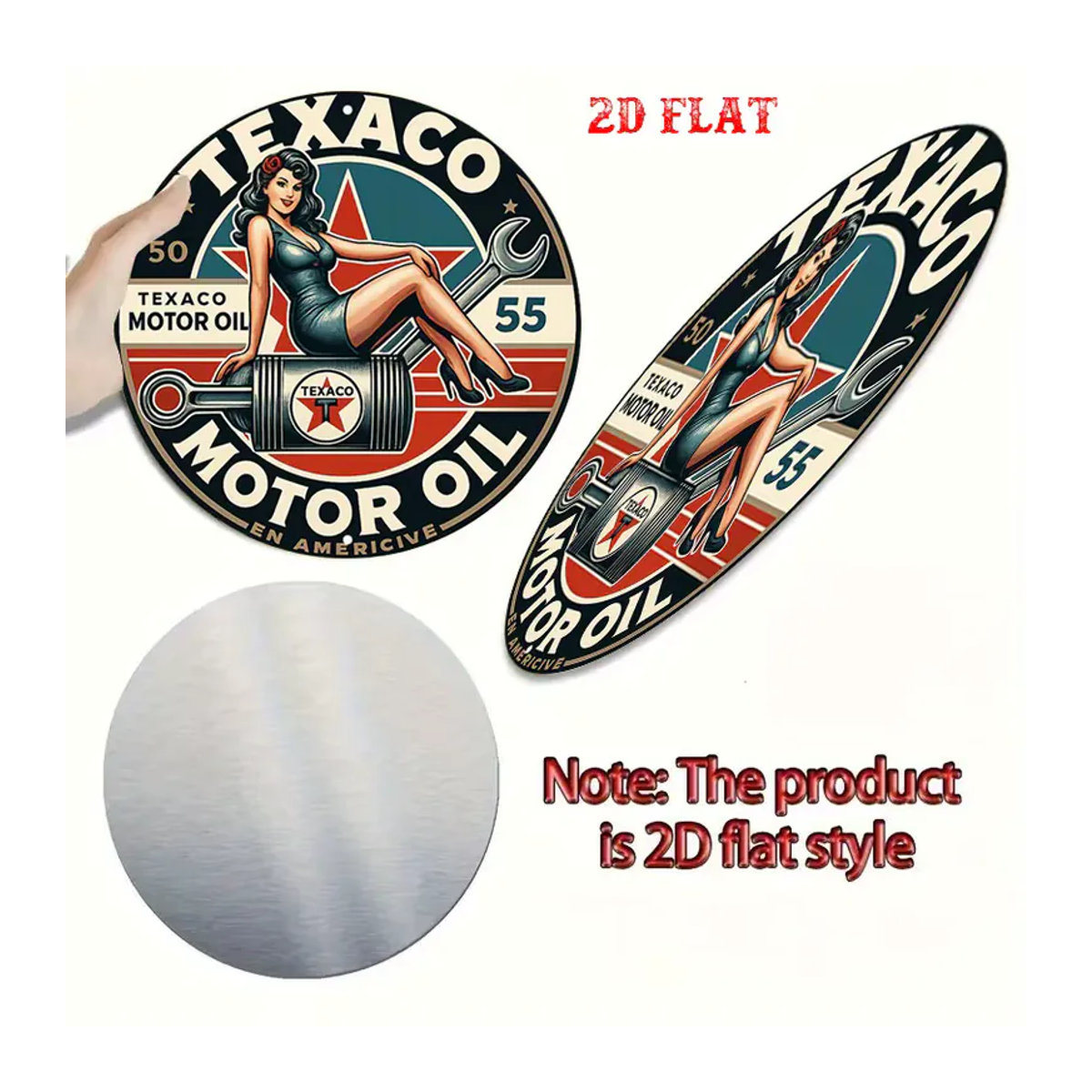 Rundes Texaco Metallschild mit Vintage Pin-Up Girl Design, Mehrfarbiges Retro Blechposter zur Wandmontage - Bild 6