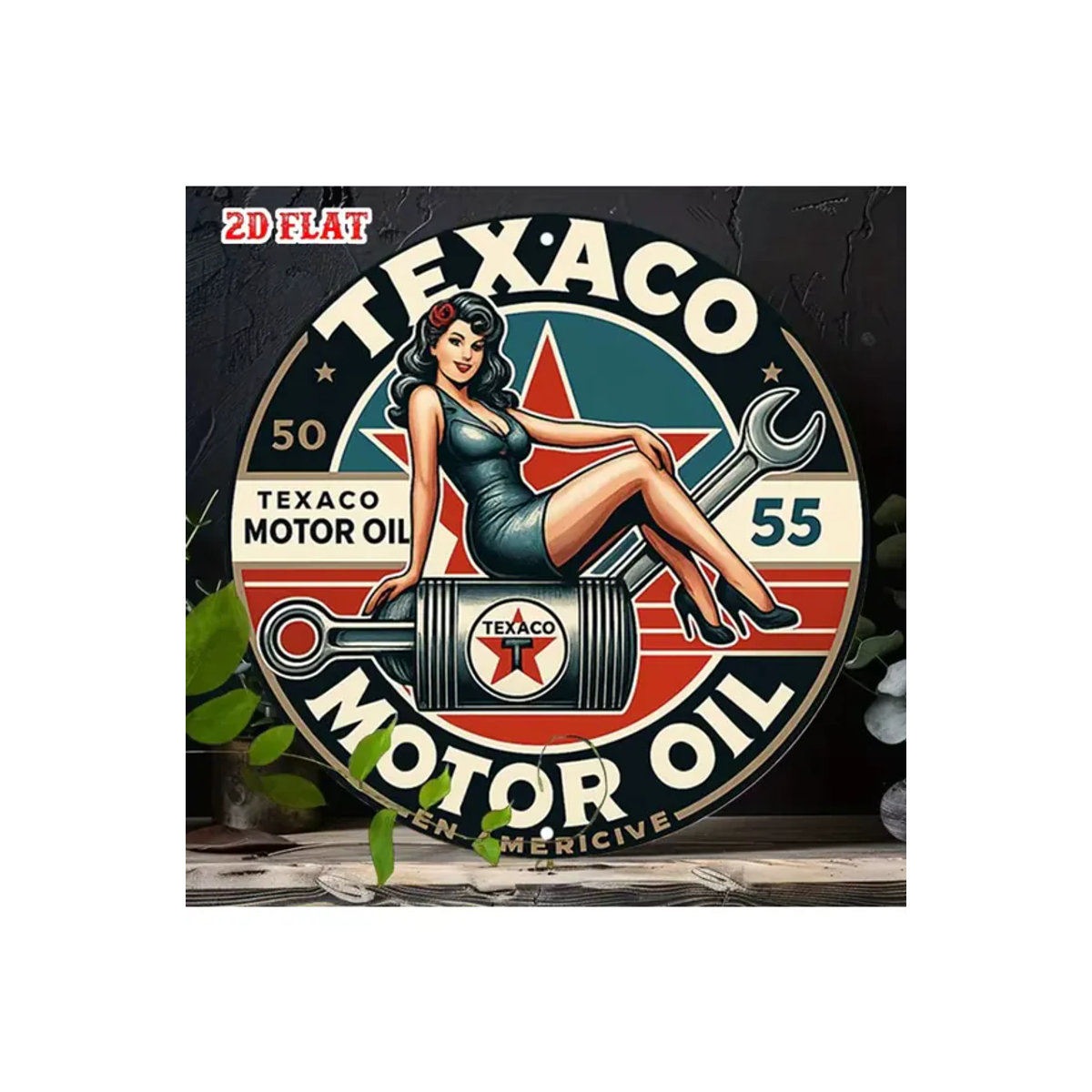 Rundes Texaco Metallschild mit Vintage Pin-Up Girl Design, Mehrfarbiges Retro Blechposter zur Wandmontage - Bild 7