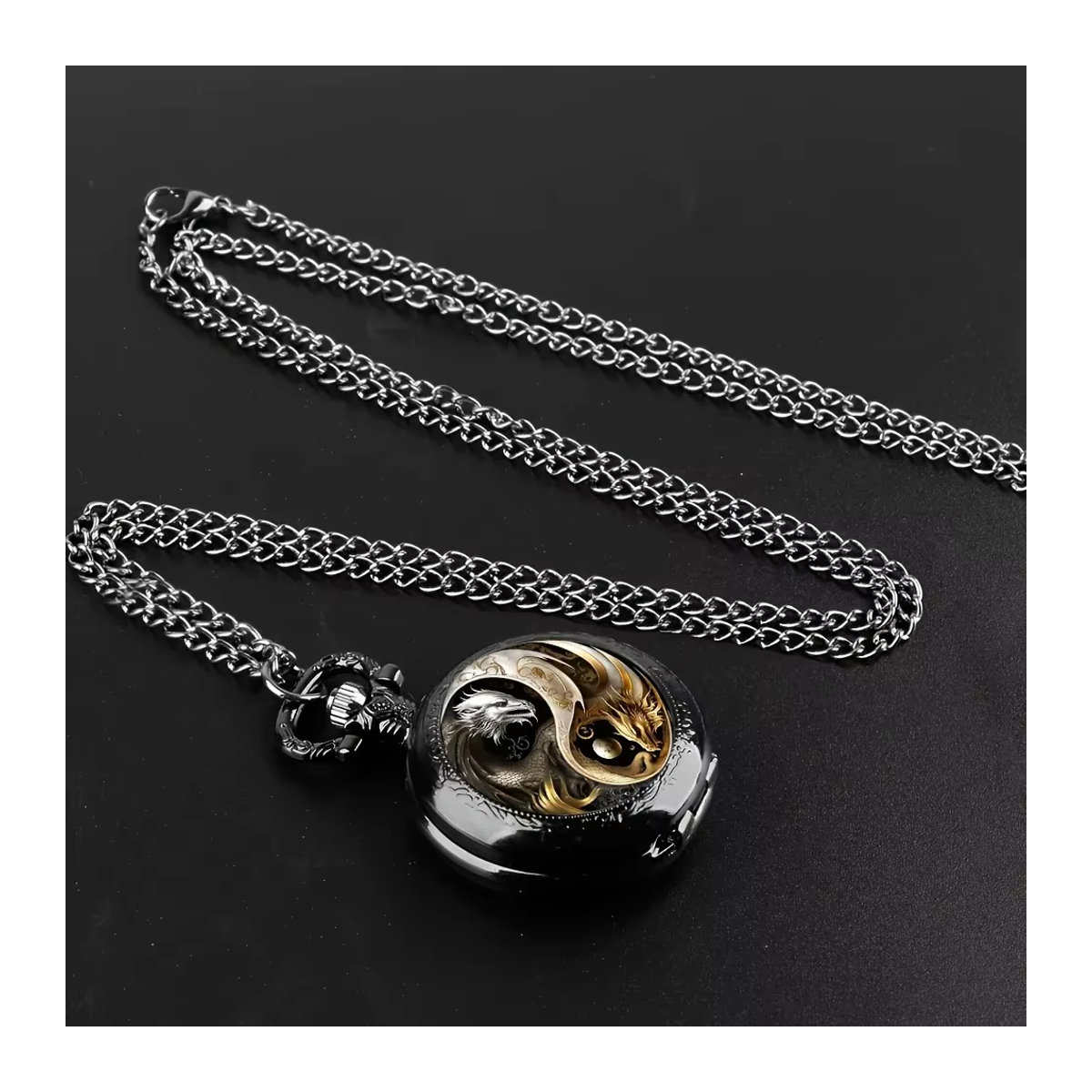 RUNERR Retro Quarz-Taschenuhr mit Doppeldrachen-Design in Gold und Silber für Damen und Herren - Bild 4