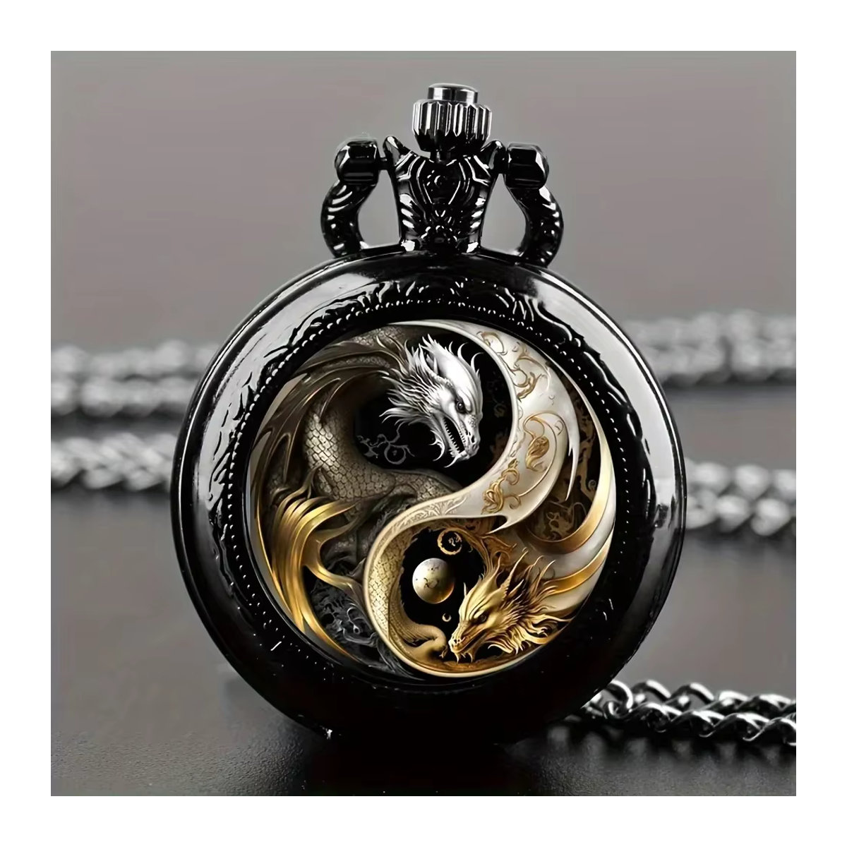 RUNERR Retro Quarz-Taschenuhr mit Doppeldrachen-Design in Gold und Silber für Damen und Herren - Bild 5