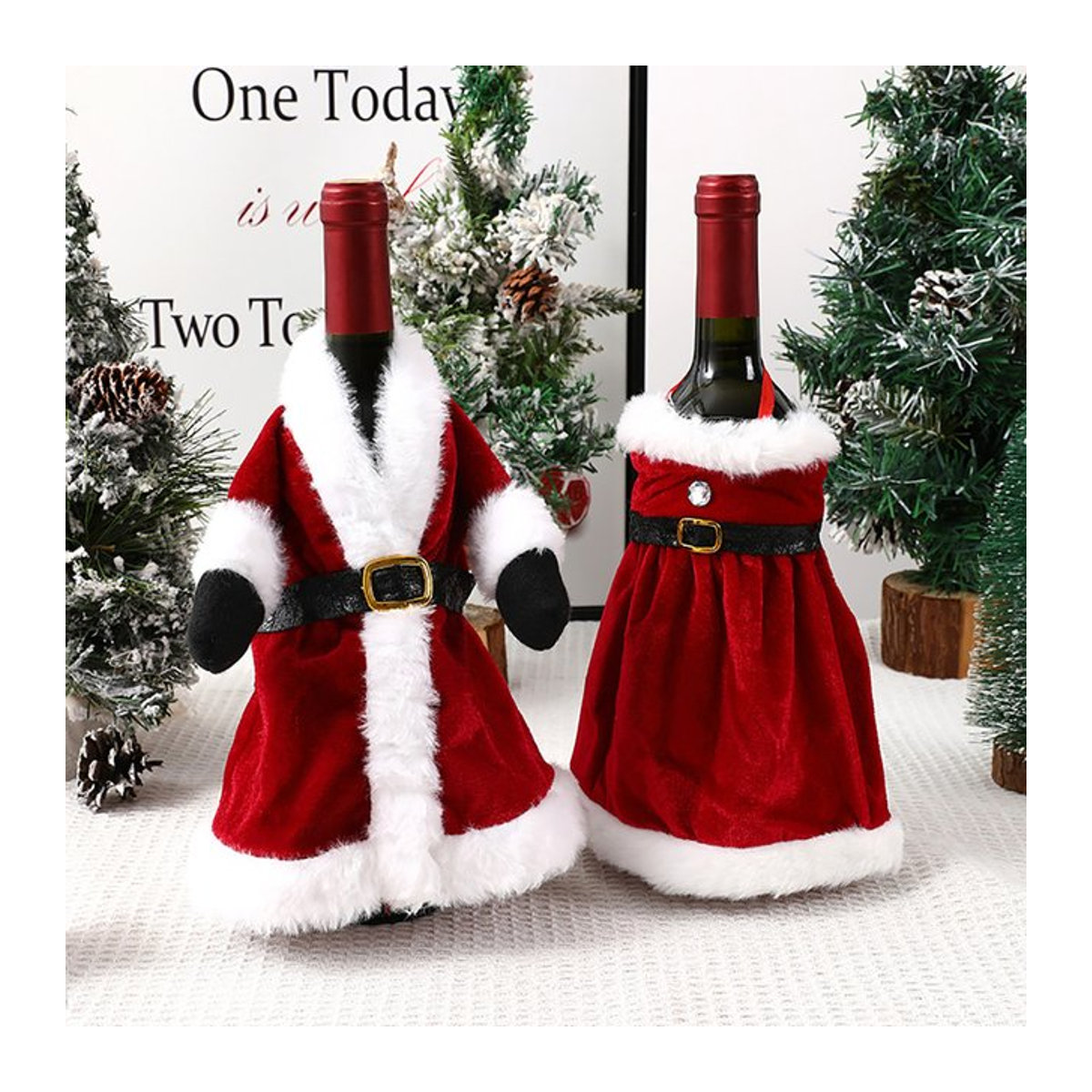 Runtowo Weihnachts Weinflaschenhülle in Kleid- und Rockdesign, Rot, Tischdekoration für Weihnachten und Neujahr - Bild 1