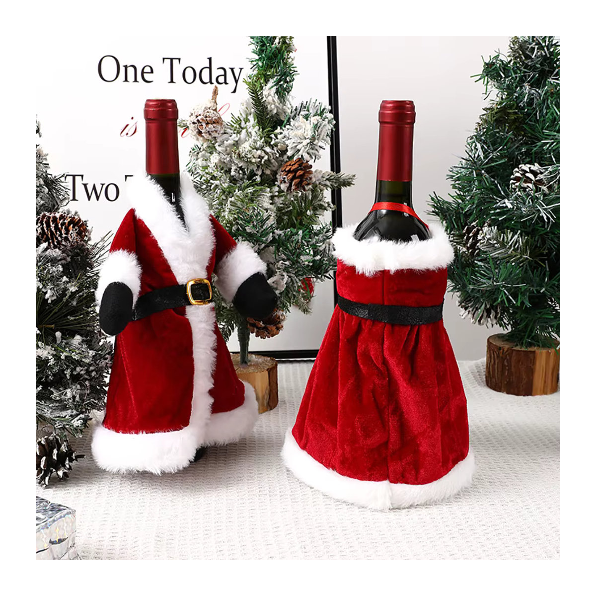Runtowo Weihnachts Weinflaschenhülle in Kleid- und Rockdesign, Rot, Tischdekoration für Weihnachten und Neujahr - Bild 2