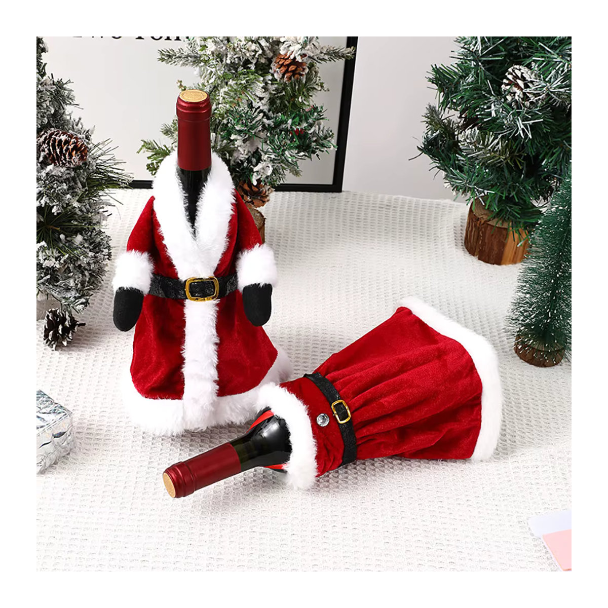 Runtowo Weihnachts Weinflaschenhülle in Kleid- und Rockdesign, Rot, Tischdekoration für Weihnachten und Neujahr - Bild 3