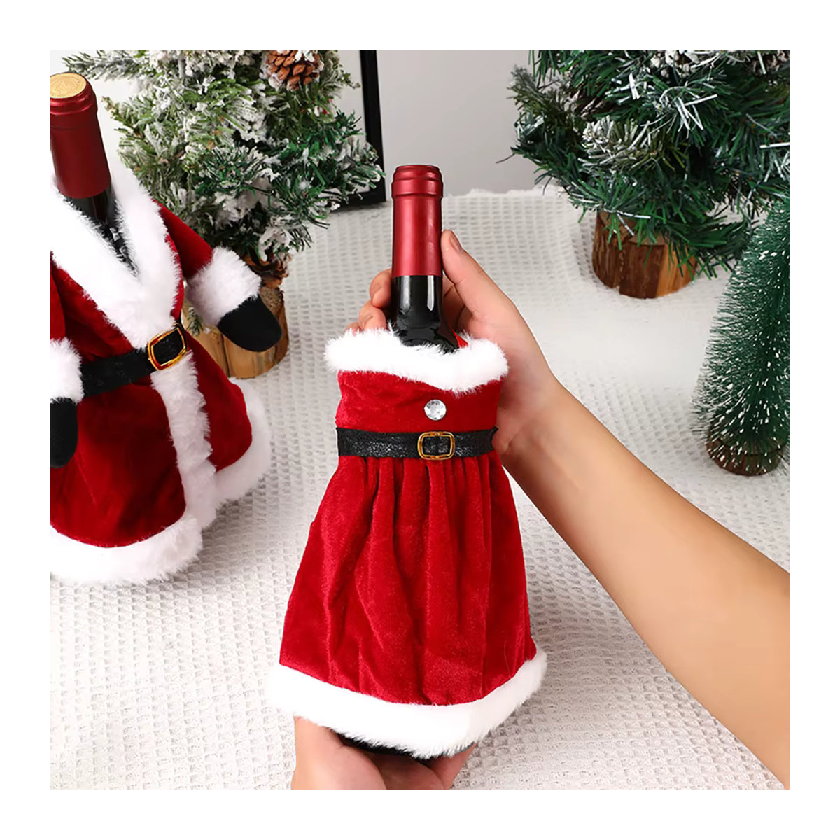 Runtowo Weihnachts Weinflaschenhülle in Kleid- und Rockdesign, Rot, Tischdekoration für Weihnachten und Neujahr - Bild 4