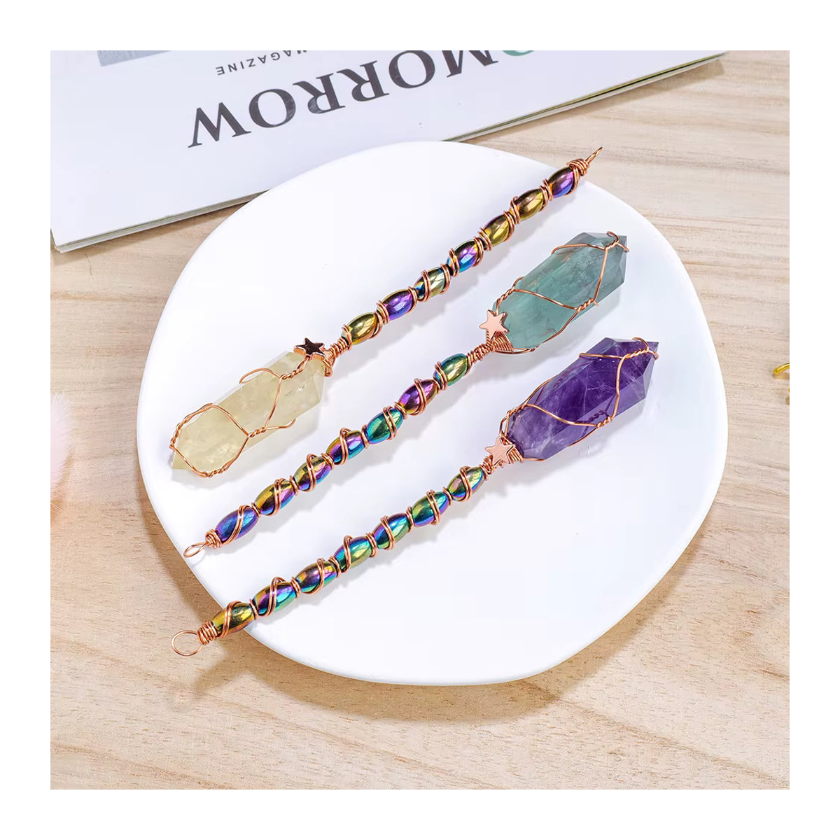 Runyangshi Amethyst Quarz Sechseckige Säule als Energie Zepter in Lila und Mehrfarbig - Bild 4