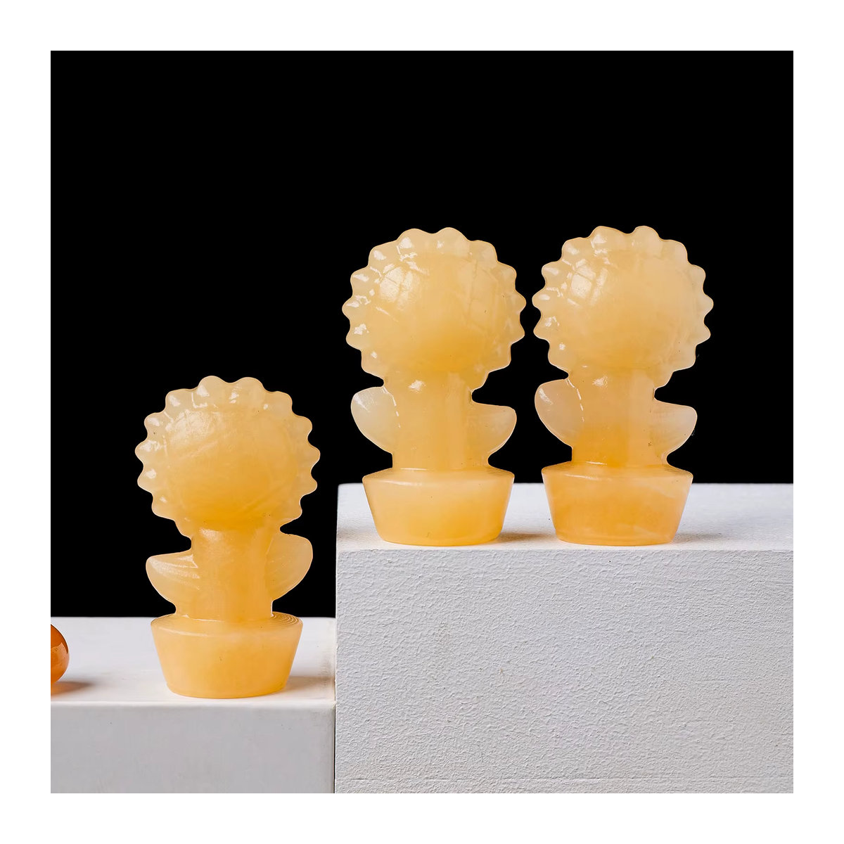 Runyangshi Calcit Sonnenblume Topf aus gelbem Naturstein als Dekoration und Heilkristall - Bild 2