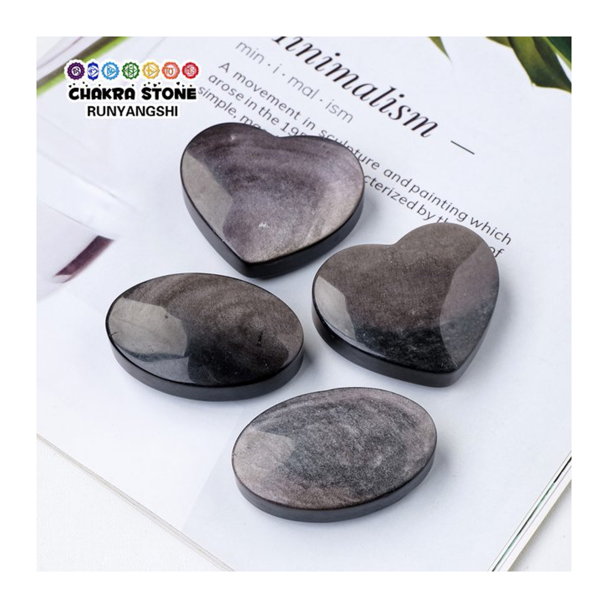 Runyangshi Heilkristall Herz aus natürlichem Quarz, Silber Obsidian in Schwarz - Bild 1