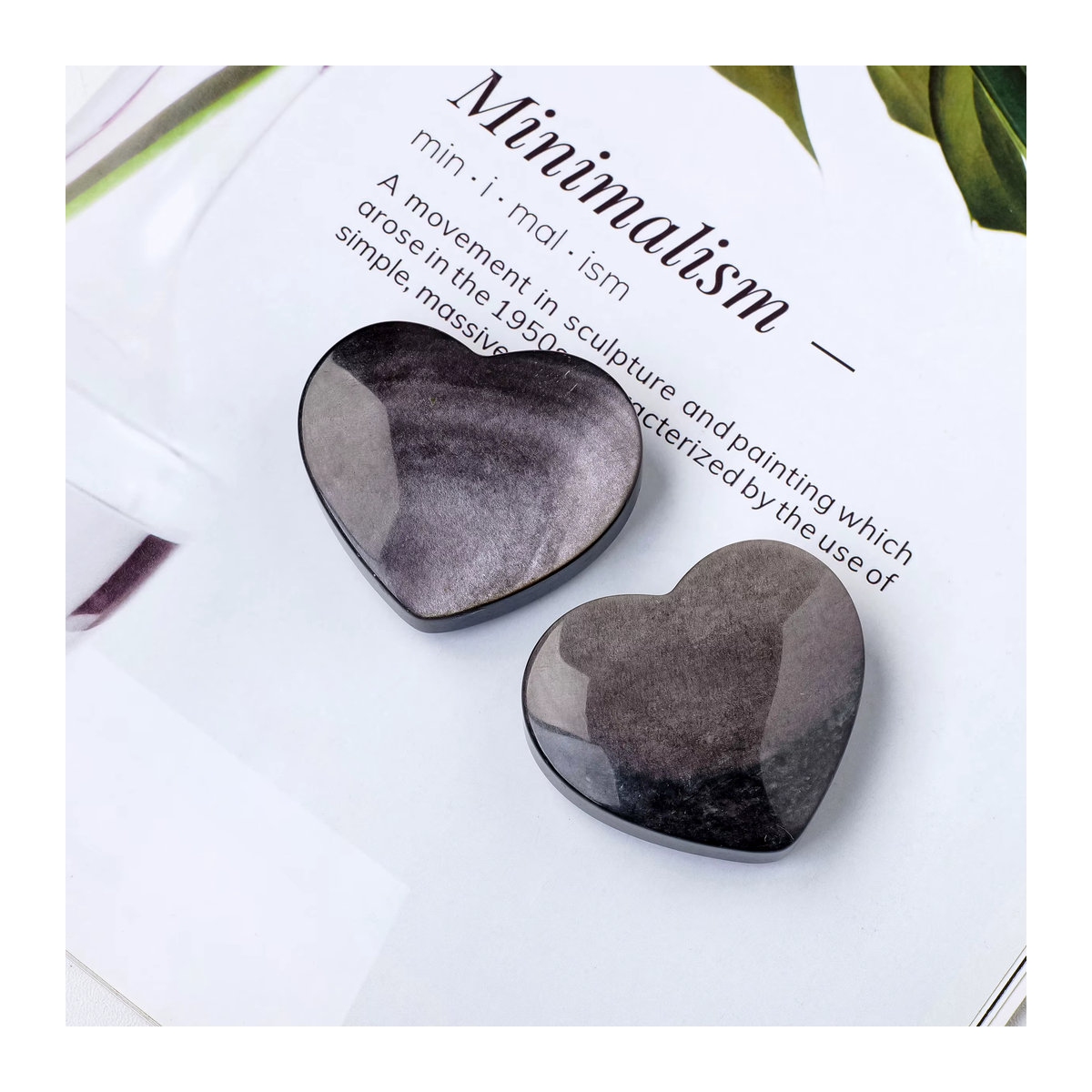 Runyangshi Heilkristall Herz aus natürlichem Quarz, Silber Obsidian in Schwarz - Bild 2