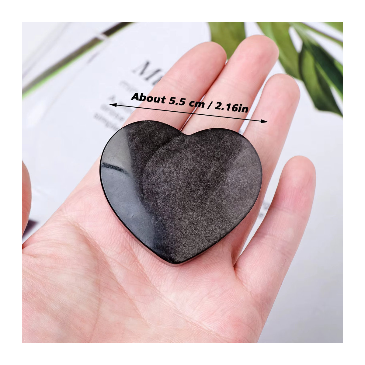 Runyangshi Heilkristall Herz aus natürlichem Quarz, Silber Obsidian in Schwarz - Bild 4