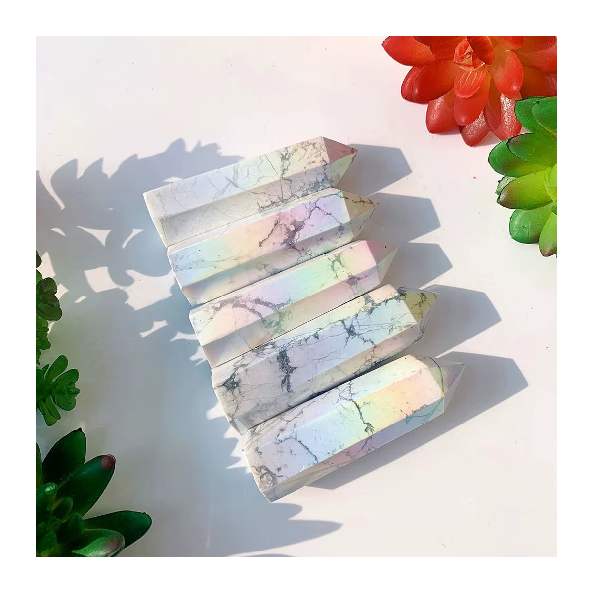 Runyangshi Howlite Regenbogen Aura Kristall Punkt Zauberstab aus Quarz in Mehrfarbig für Reiki und Home Dekoration - Bild 2