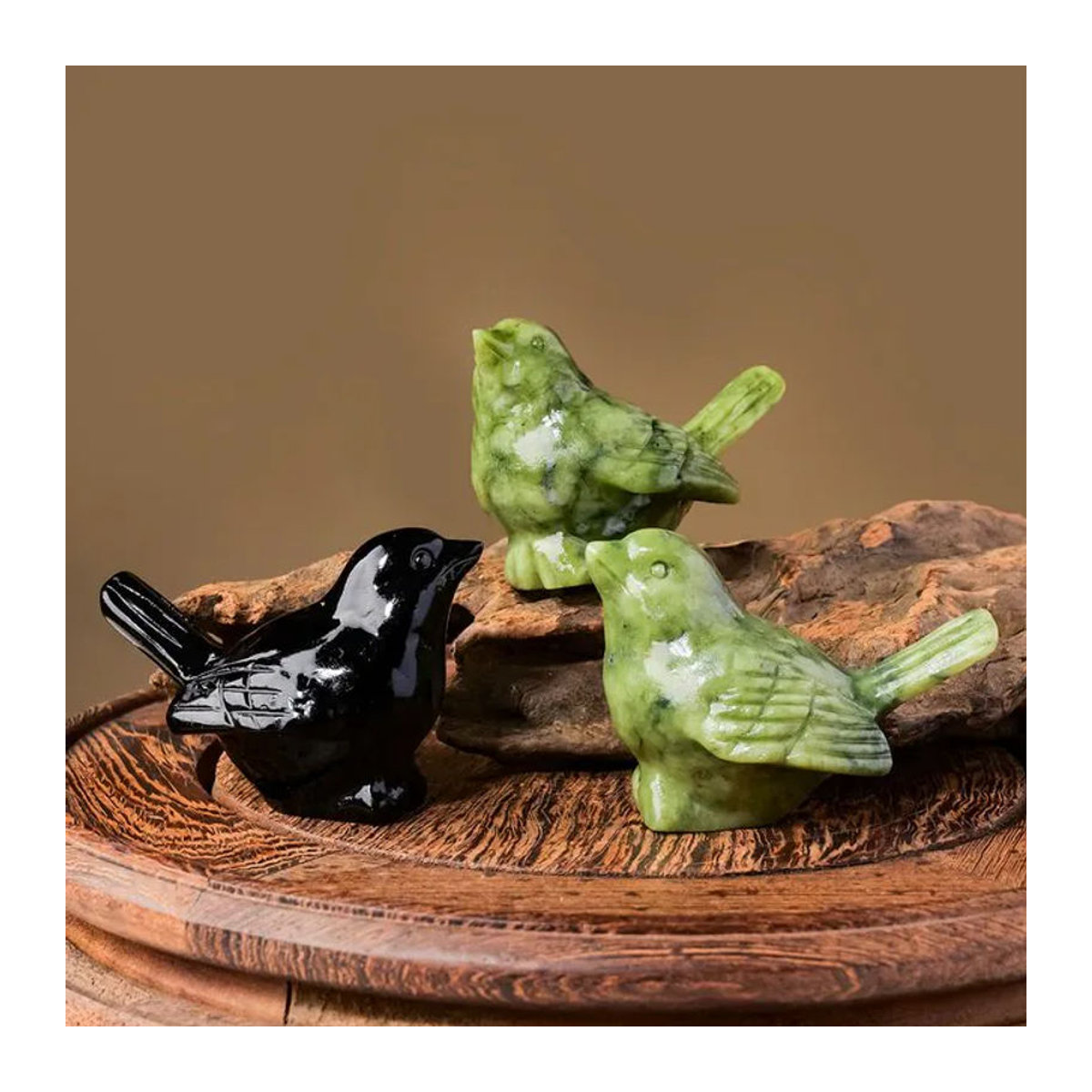 Runyangshi Kristall- und Jade-Vogelschnitzerei aus Xiuyan-Jade und Obsidian in Schwarz und Grün zur Heimdekoration - Bild 1