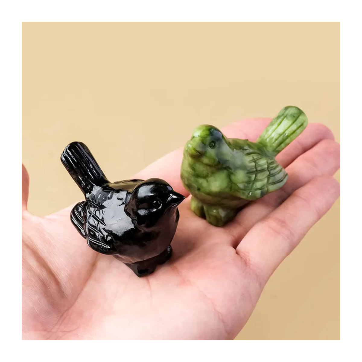Runyangshi Kristall- und Jade-Vogelschnitzerei aus Xiuyan-Jade und Obsidian in Schwarz und Grün zur Heimdekoration - Bild 3