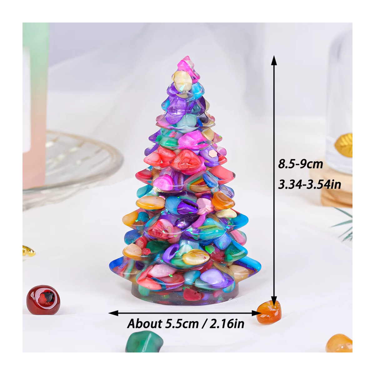 Runyangshi Kristall Weihnachtsbaum aus Rosenquarz und Tigerauge als Desktop-Ornament zur Energieheilung in Rosa, Braun und Mehrfarbig - Bild 6