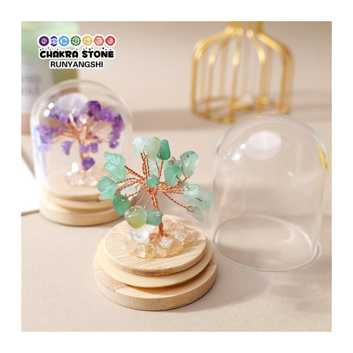 Runyangshi Kristallglas Wunschflasche im Bohemian Stil, transparente Glücksbaum Flasche aus Glas in Lila und Grün - Bild 1