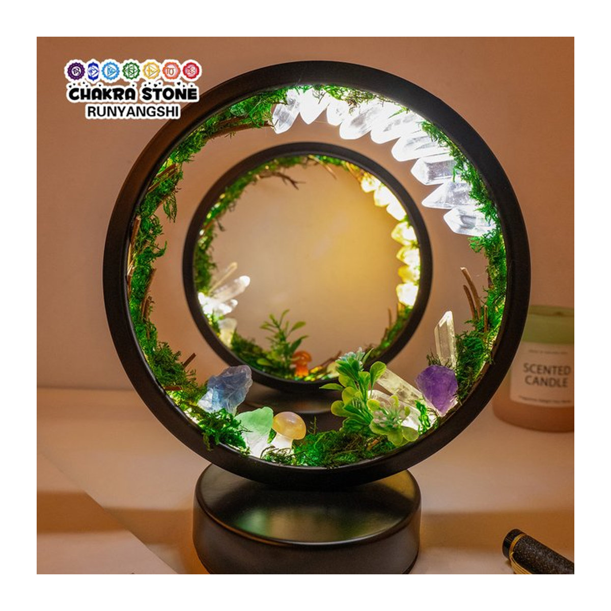 Runyangshi LED Nachttischlampe aus buntem Naturstein Quarz für Schlafzimmer und Schreibtisch - Bild 1