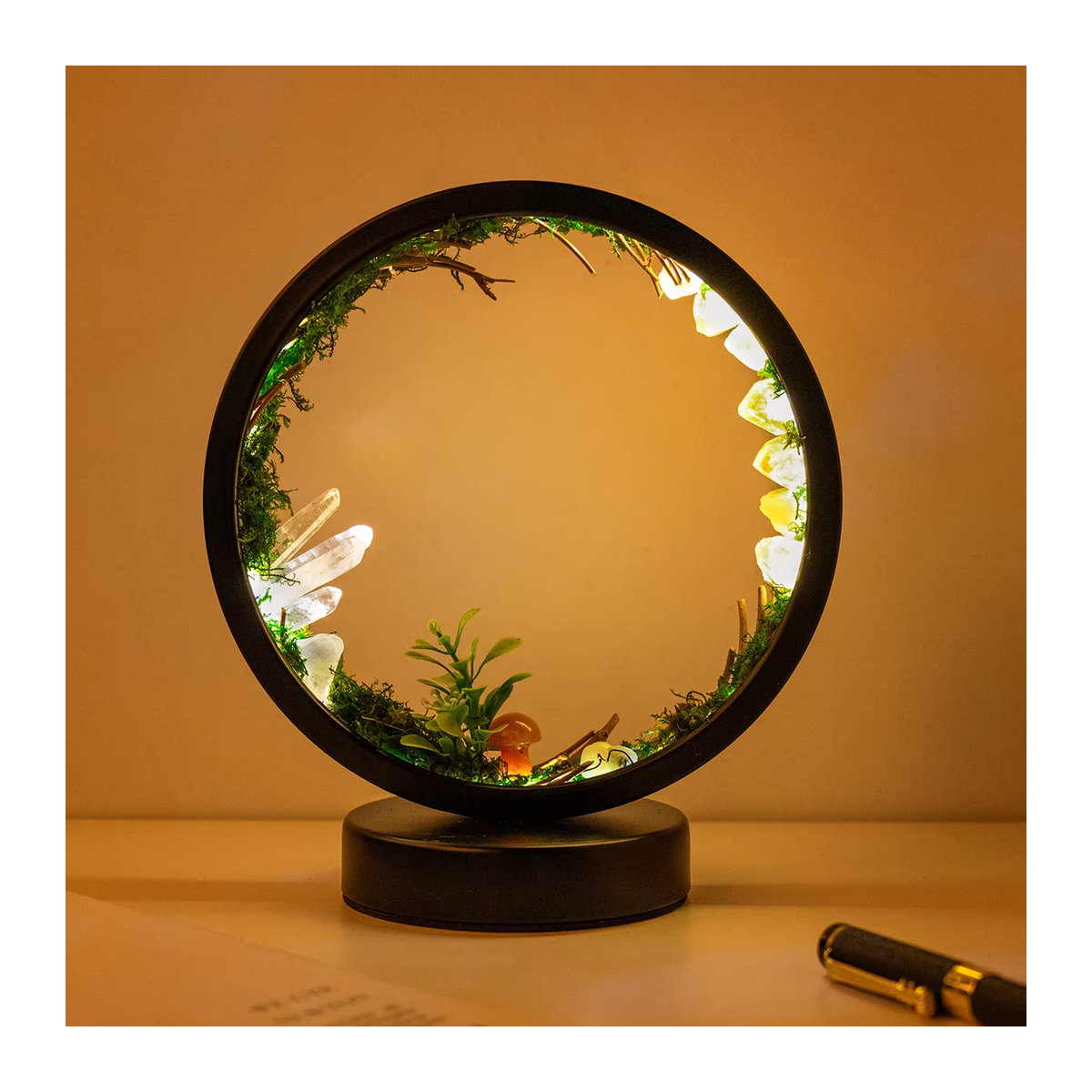 Runyangshi LED Nachttischlampe aus buntem Naturstein Quarz für Schlafzimmer und Schreibtisch - Bild 2