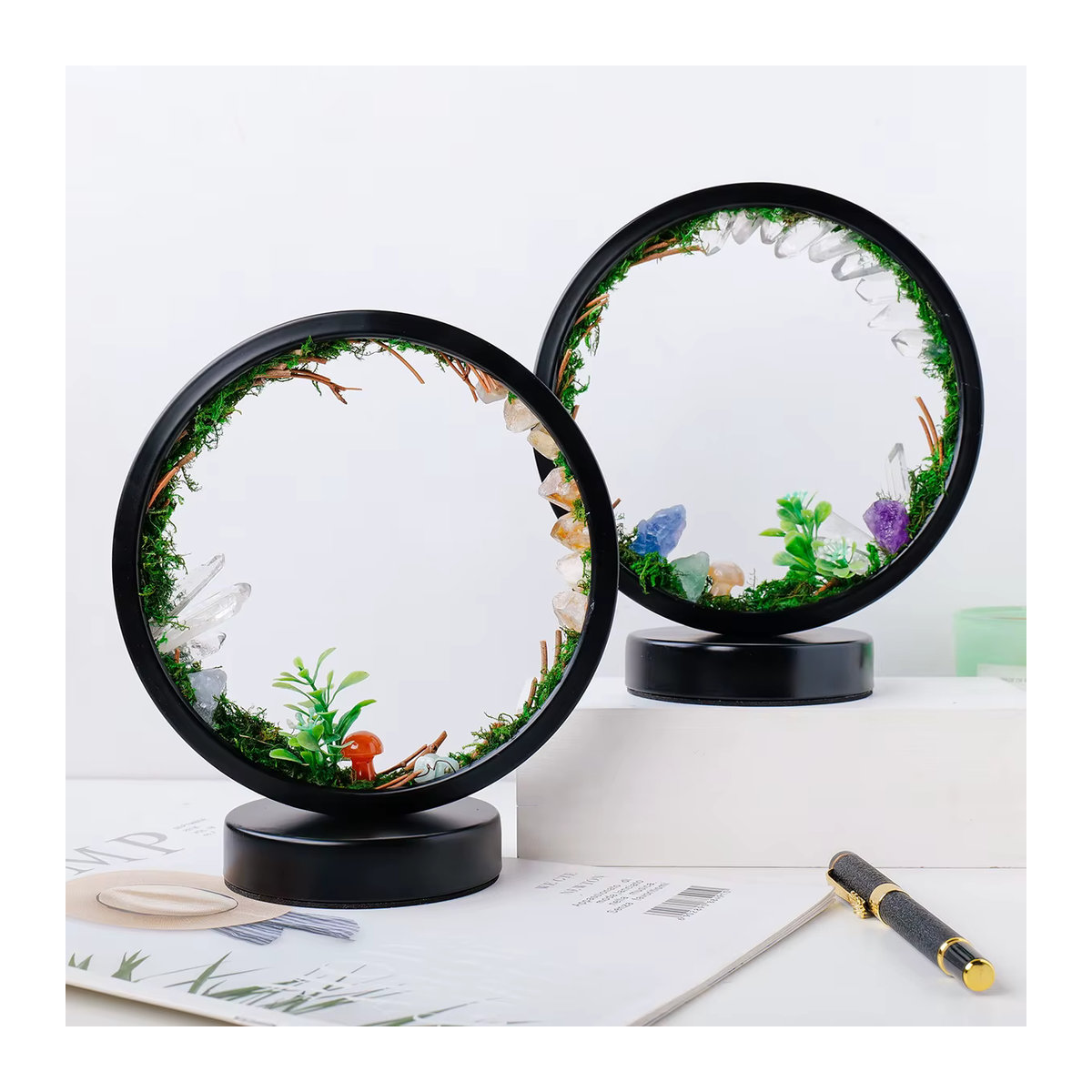 Runyangshi LED Nachttischlampe aus buntem Naturstein Quarz für Schlafzimmer und Schreibtisch - Bild 5