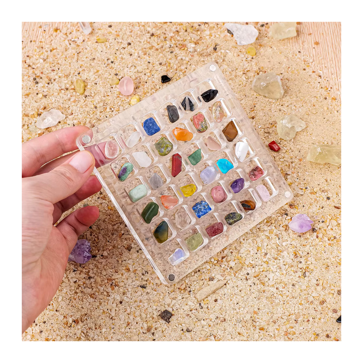 Runyangshi Mini Kristallstein Set mit 36 Arten Natursteinen in einer Acryl Box, mehrfarbig, zur Dekoration - Bild 3
