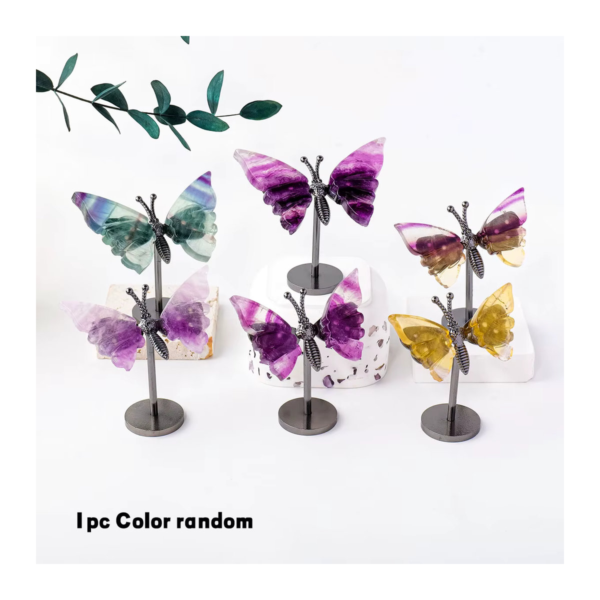 Runyangshi Natürlicher Kristall Fluorit Schmetterling und Libelle Mini Ständer als Deko-Accessoire - Bild 2