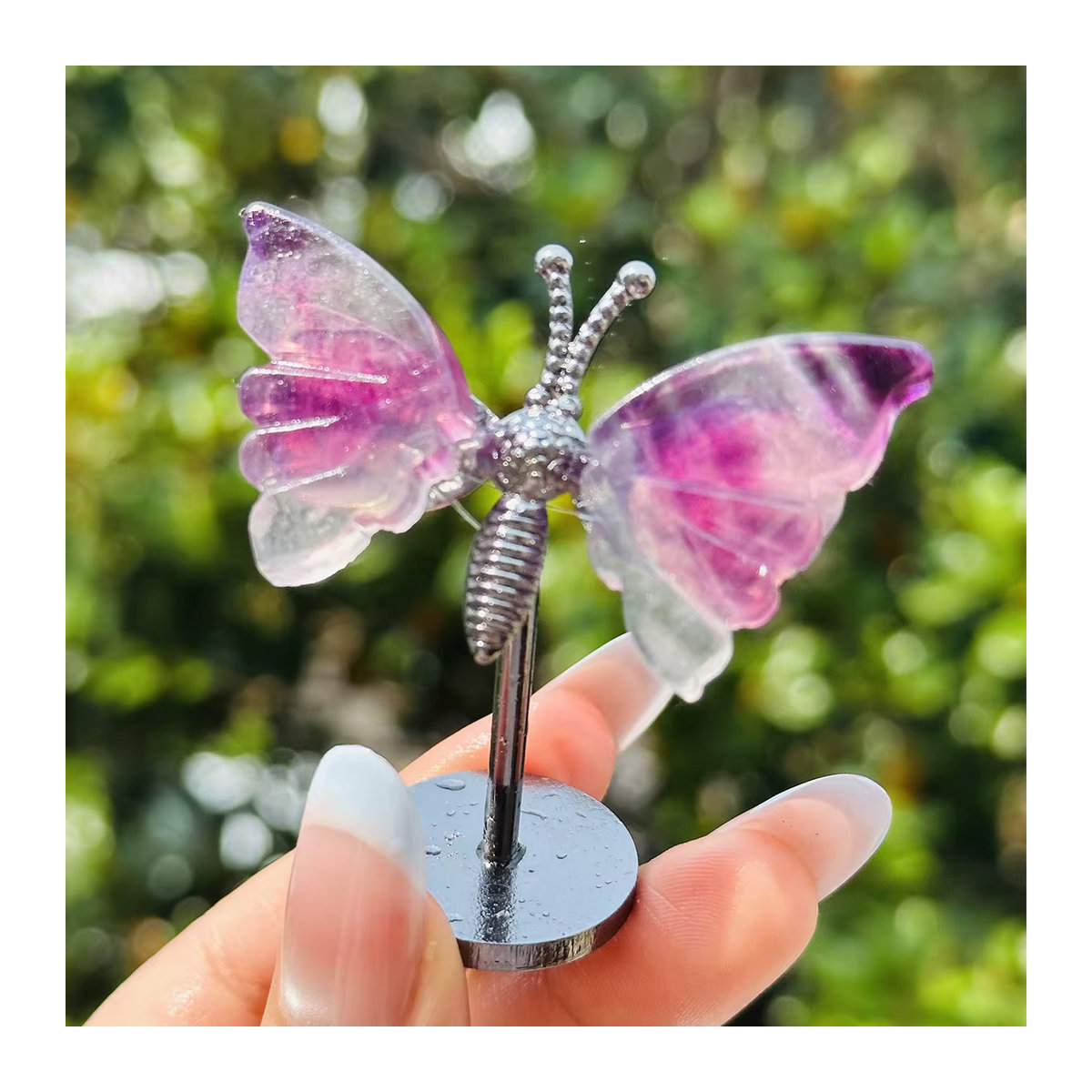 Runyangshi Natürlicher Kristall Fluorit Schmetterling und Libelle Mini Ständer als Deko-Accessoire - Bild 3