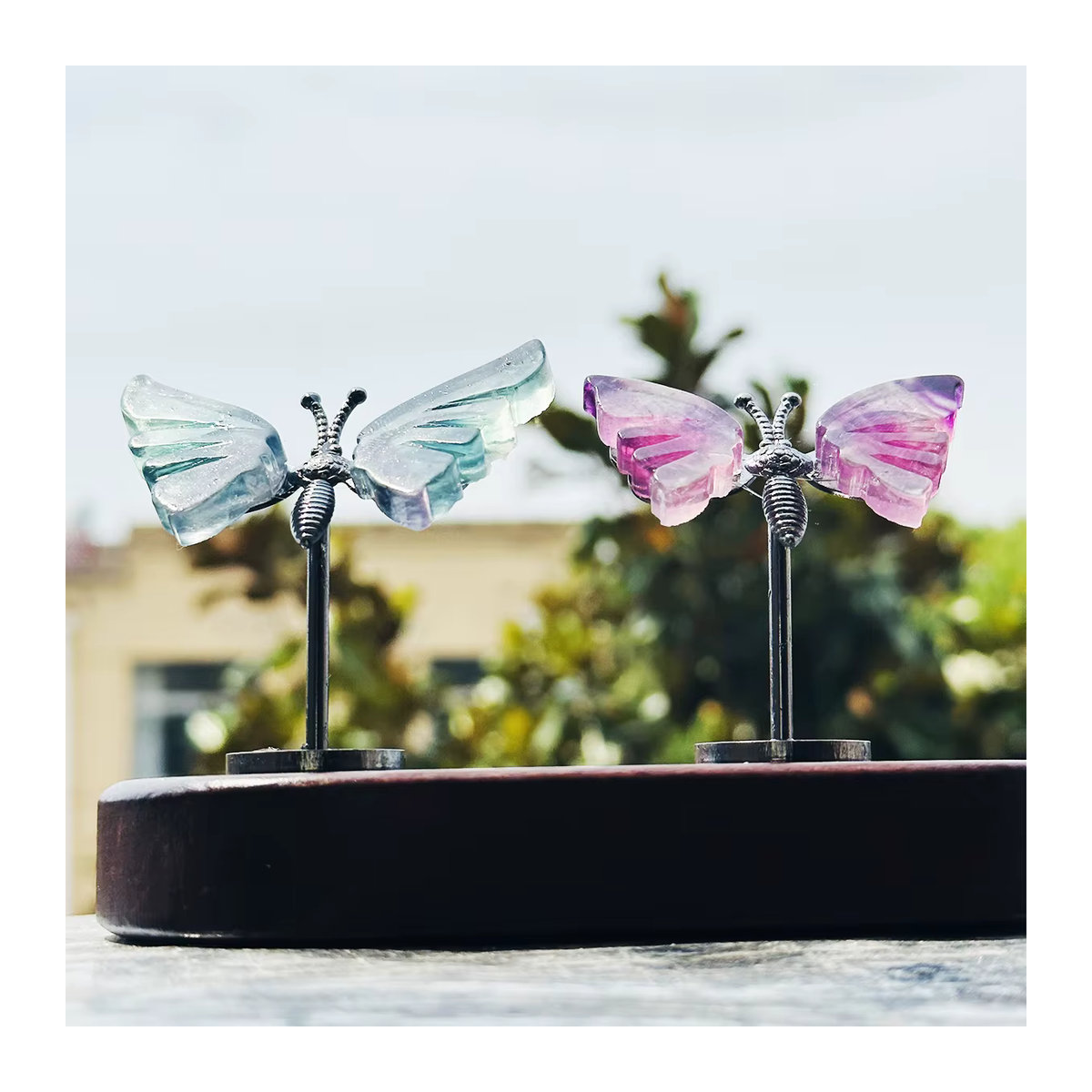 Runyangshi Natürlicher Kristall Fluorit Schmetterling und Libelle Mini Ständer als Deko-Accessoire - Bild 4