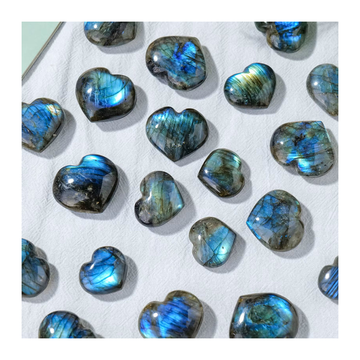 Runyangshi Natürlicher Labradorit Stein in Herzform mit blauem Licht zur Dekoration und Heilung - Bild 5
