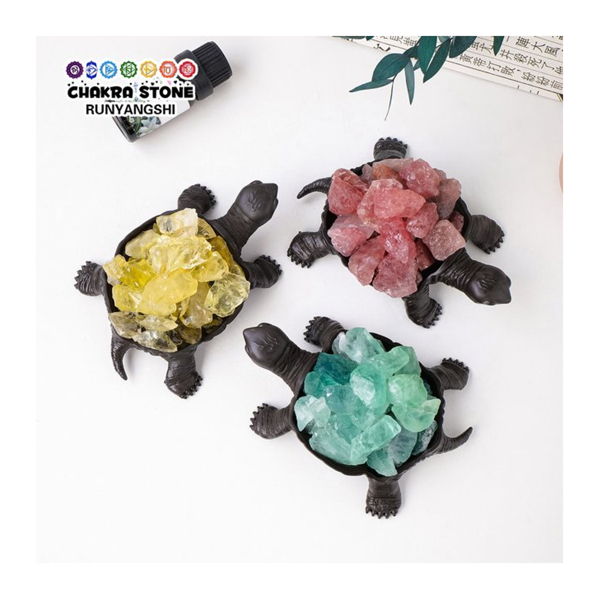 Runyangshi Schildkröte aus Naturkristall und Metall in Lila und Mehrfarbig für Aquarium, DIY-Handwerk und Reiki-Heilung - Bild 1