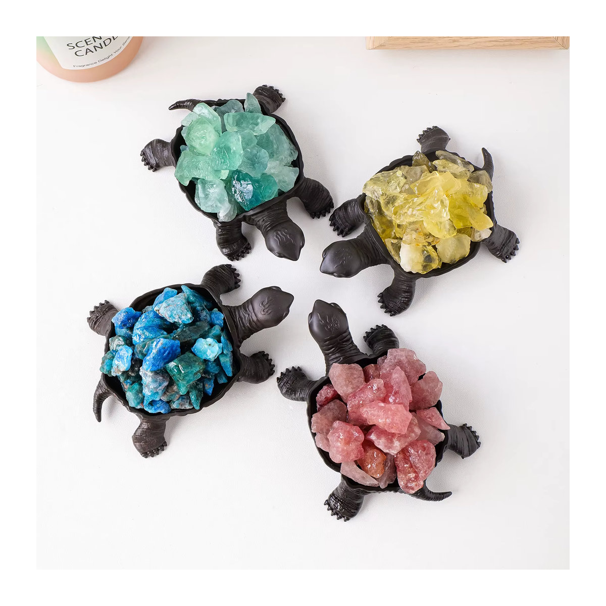 Runyangshi Schildkröte aus Naturkristall und Metall in Lila und Mehrfarbig für Aquarium, DIY-Handwerk und Reiki-Heilung - Bild 2