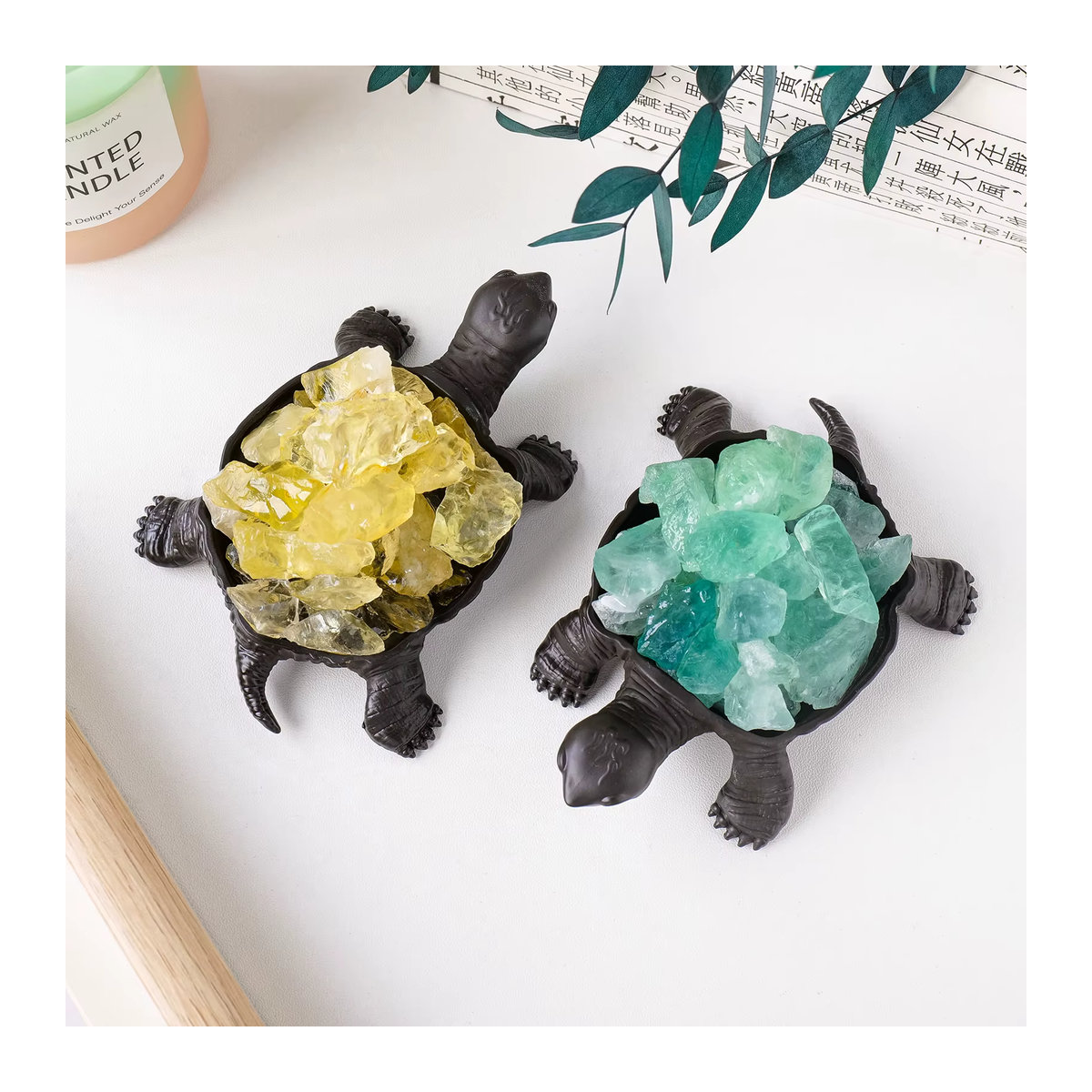 Runyangshi Schildkröte aus Naturkristall und Metall in Lila und Mehrfarbig für Aquarium, DIY-Handwerk und Reiki-Heilung - Bild 3