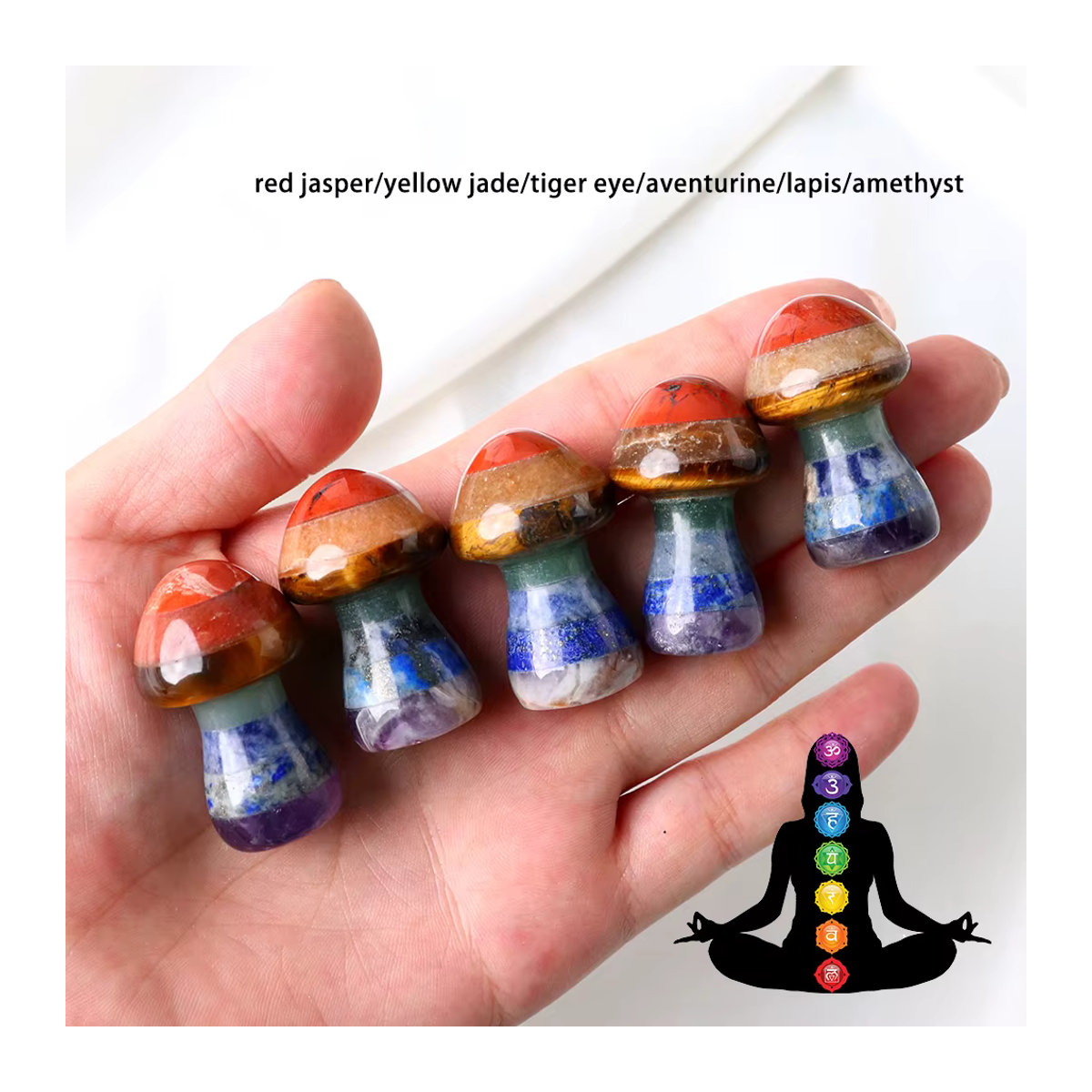Runyangshi Sieben Chakra Pilz Figur aus natürlichen Heilkristallen in Mehrfarbig für Reiki Balancing und Dekoration - Bild 5
