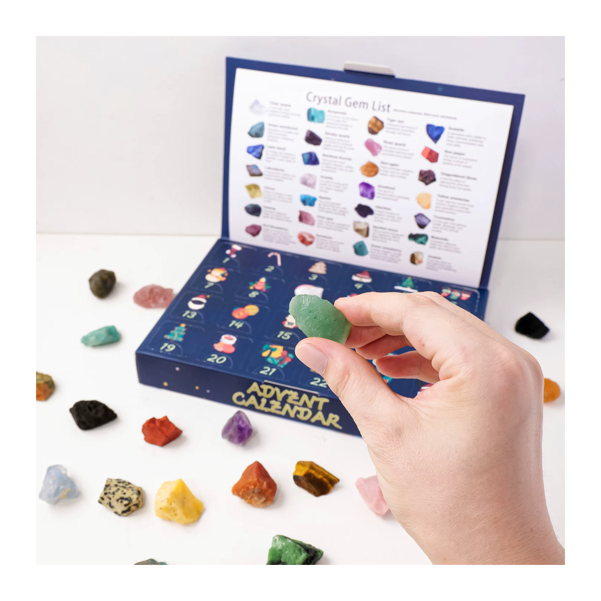 Runyangshi Weihnachts-Adventskalender mit mehrfarbigen Kristall-Mineralien und Chakra-Steinen als Geschenkbox - Bild 3