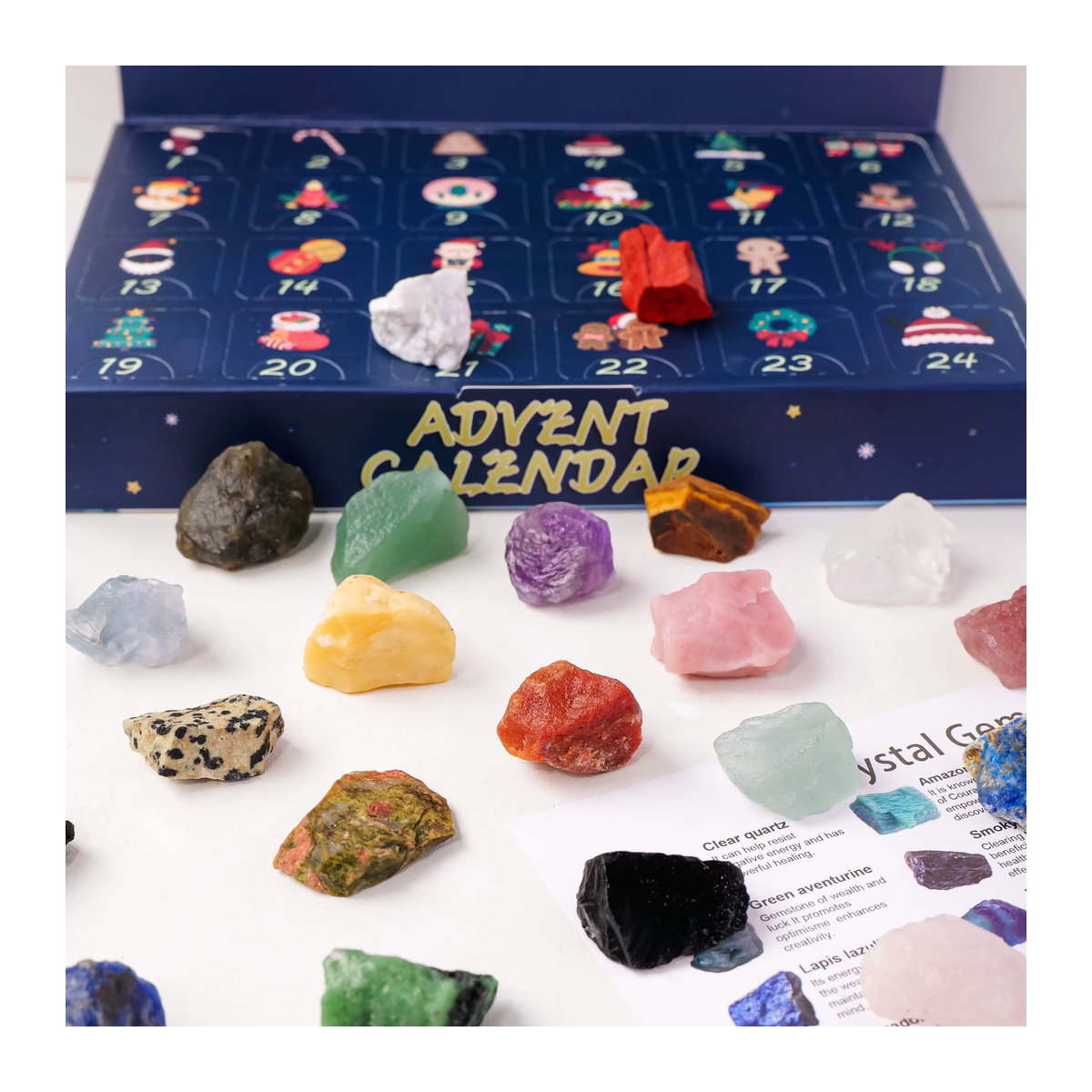 Runyangshi Weihnachts-Adventskalender mit mehrfarbigen Kristall-Mineralien und Chakra-Steinen als Geschenkbox - Bild 4