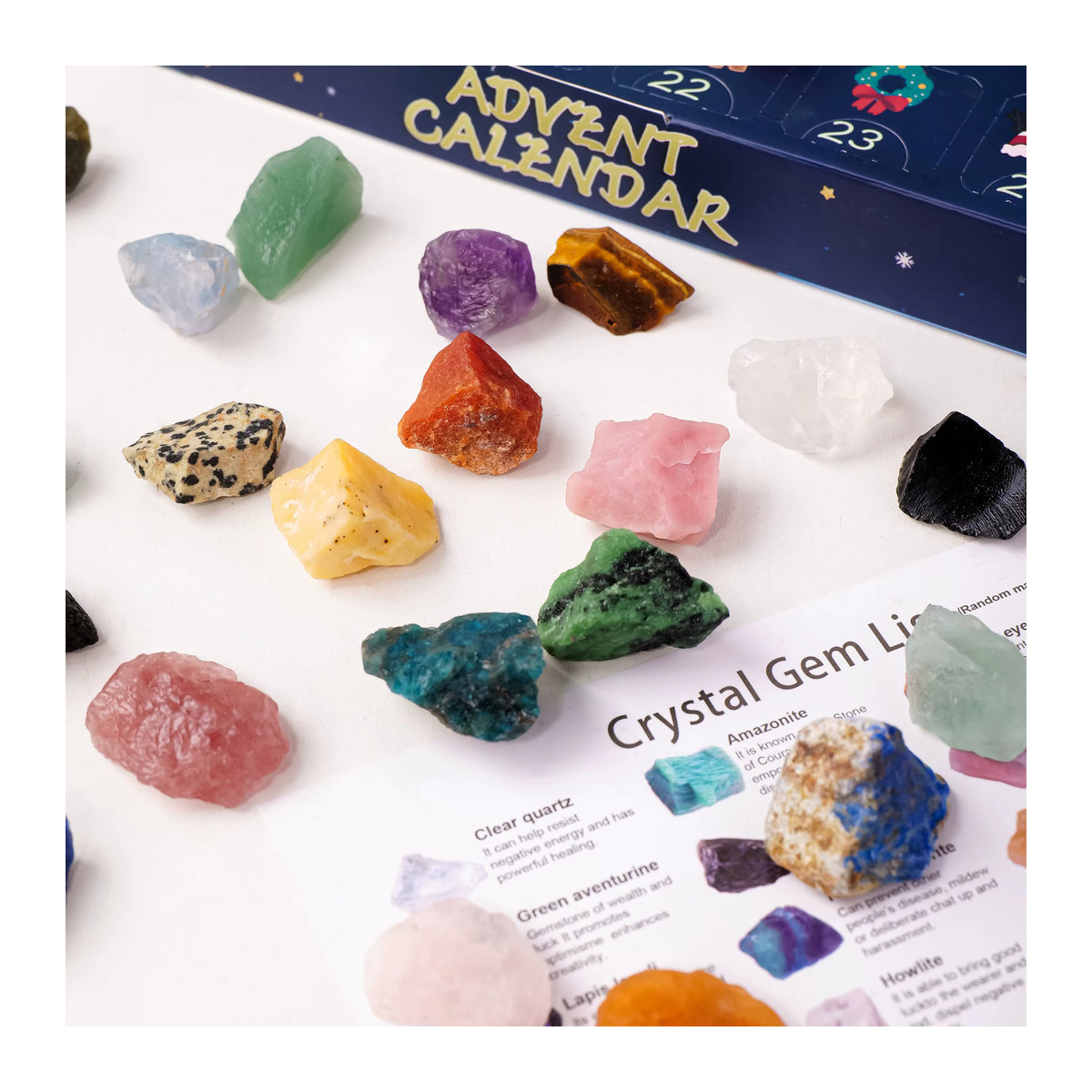Runyangshi Weihnachts-Adventskalender mit mehrfarbigen Kristall-Mineralien und Chakra-Steinen als Geschenkbox - Bild 5