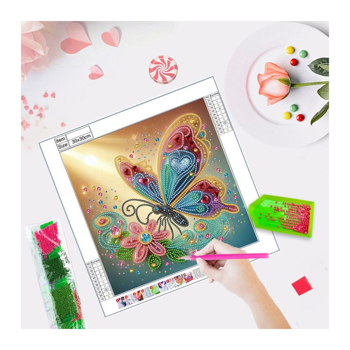 RUOPOTY 5D Diamant Malerei DIY Kit Schmetterling und Blumen in unregelmäßiger Form, Multicolor - Bild 1